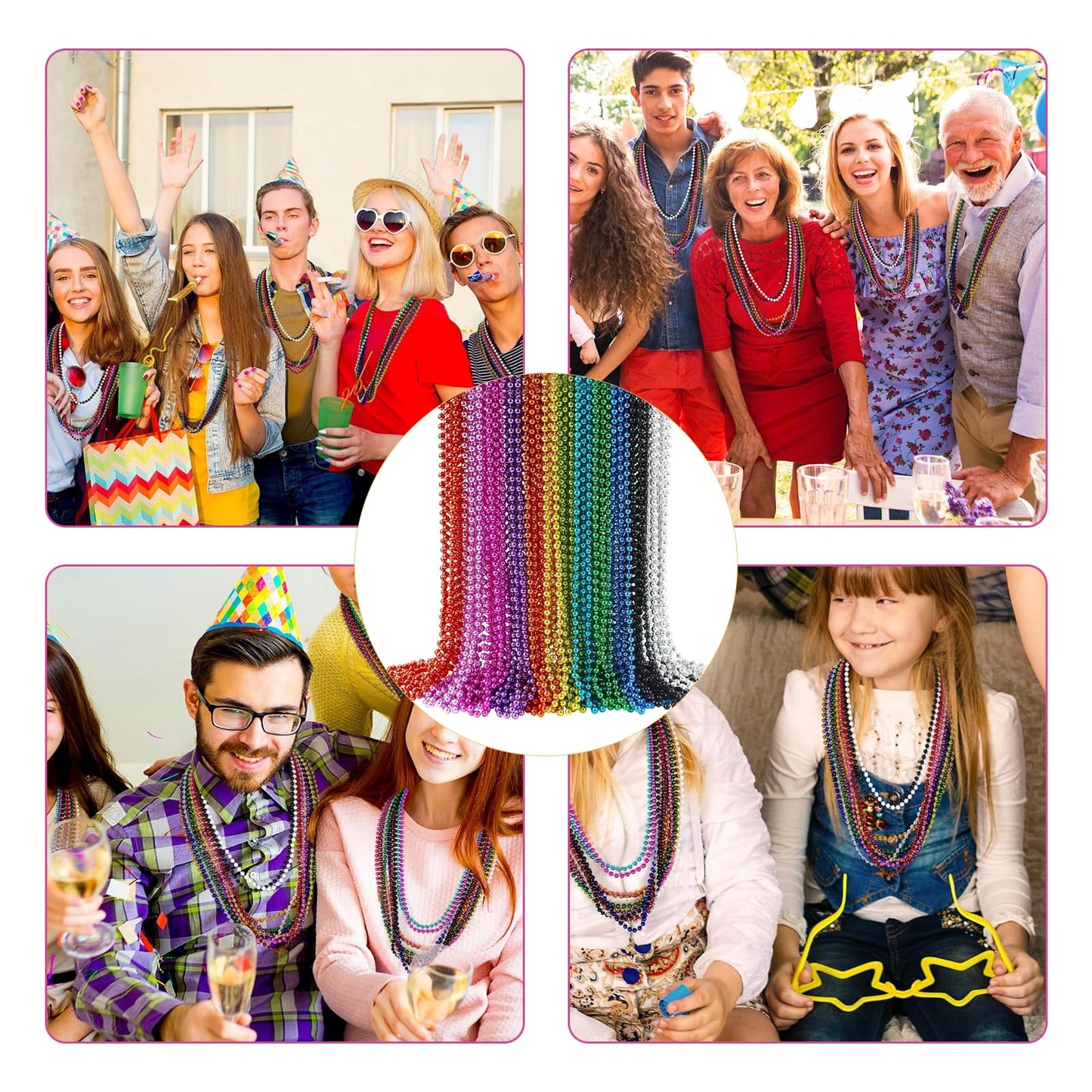 96 PCS Mardi Gras Beads, Metallic 12 Kinds of Bead Necklace Party Favors, 33" Mardi Gras Necklace Women Men Stuff, Festival Parade Throw Accessories for Wedding Birthday Celebrations Decorations