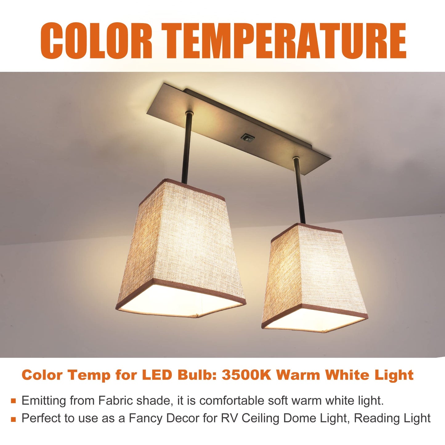 Facon RV Pendent Dining-Room Lamp with 2 Replaceable Bulbs(Included), 12V Interior Light with Switch for RV Motorhome Camper Trailer, Square Brown Fabric Shape