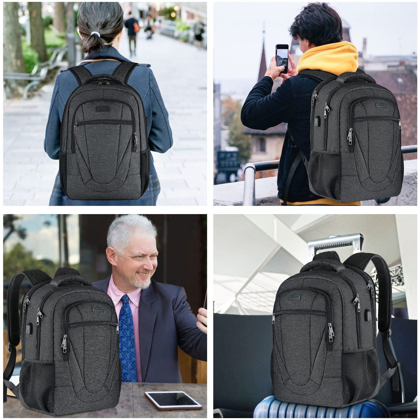 Backpack for Men and Women, School Backpacks for Teen Boys Water Resistant Back Pack, Business Travel Anti Theft Durable Computer Bag Gifts for Men Fits 17 Inch Laptop with USB Charging Port, Black