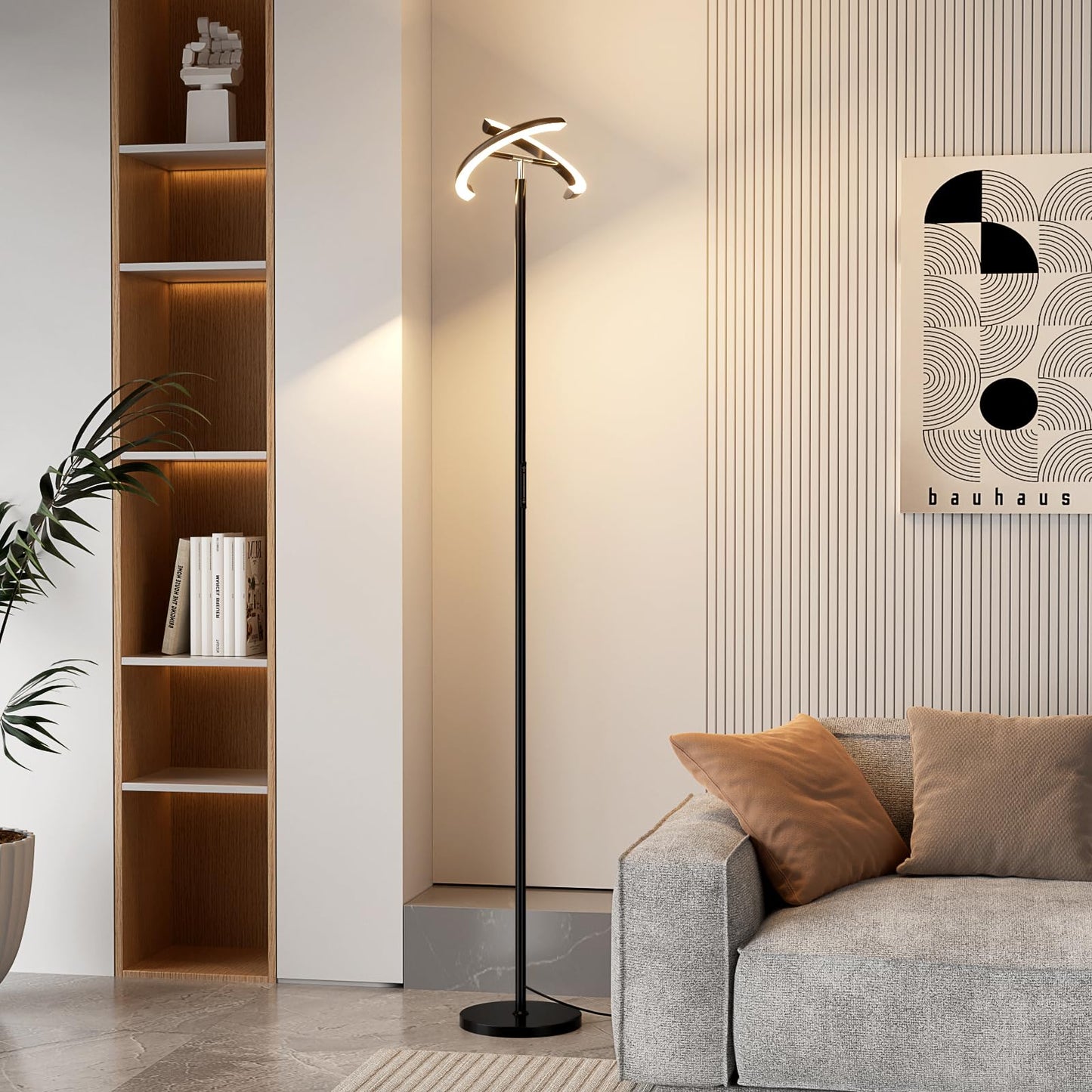 Ambimall Torchiere Floor Lamp, 2400LM LED Floor Lamp with Touch an d Remote Control, 70" Tall Standing Lamp with Stepless Dimmable and 3000K-5000K Color, Separately Rotatable Design(Black)