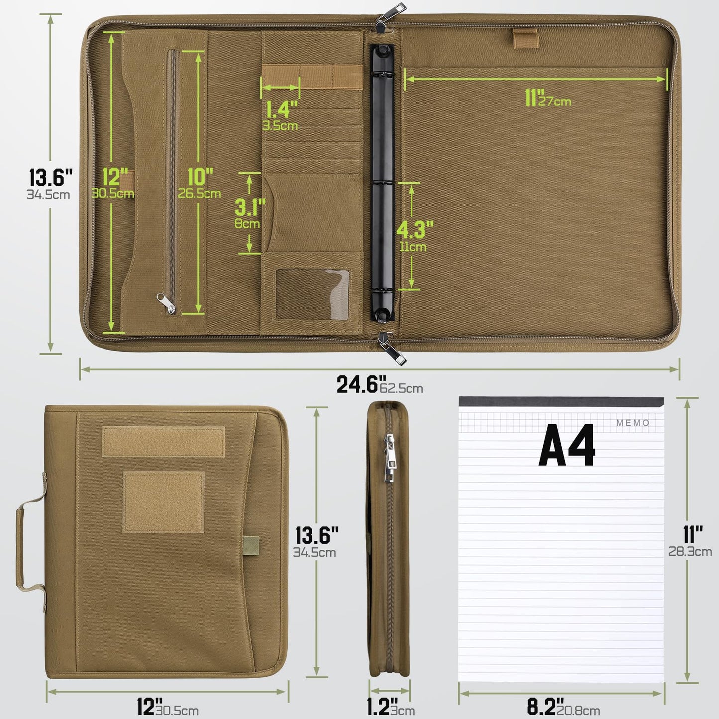 LIVANS Tactical Notebook Portfolio Padfolio Ring Binder with Zipper Army Military Notebook Planner Contains 25 Sheets A4 Letter Paper and Detachable 3-Ring Binder Multi-Storage Handle Bag for Out-work