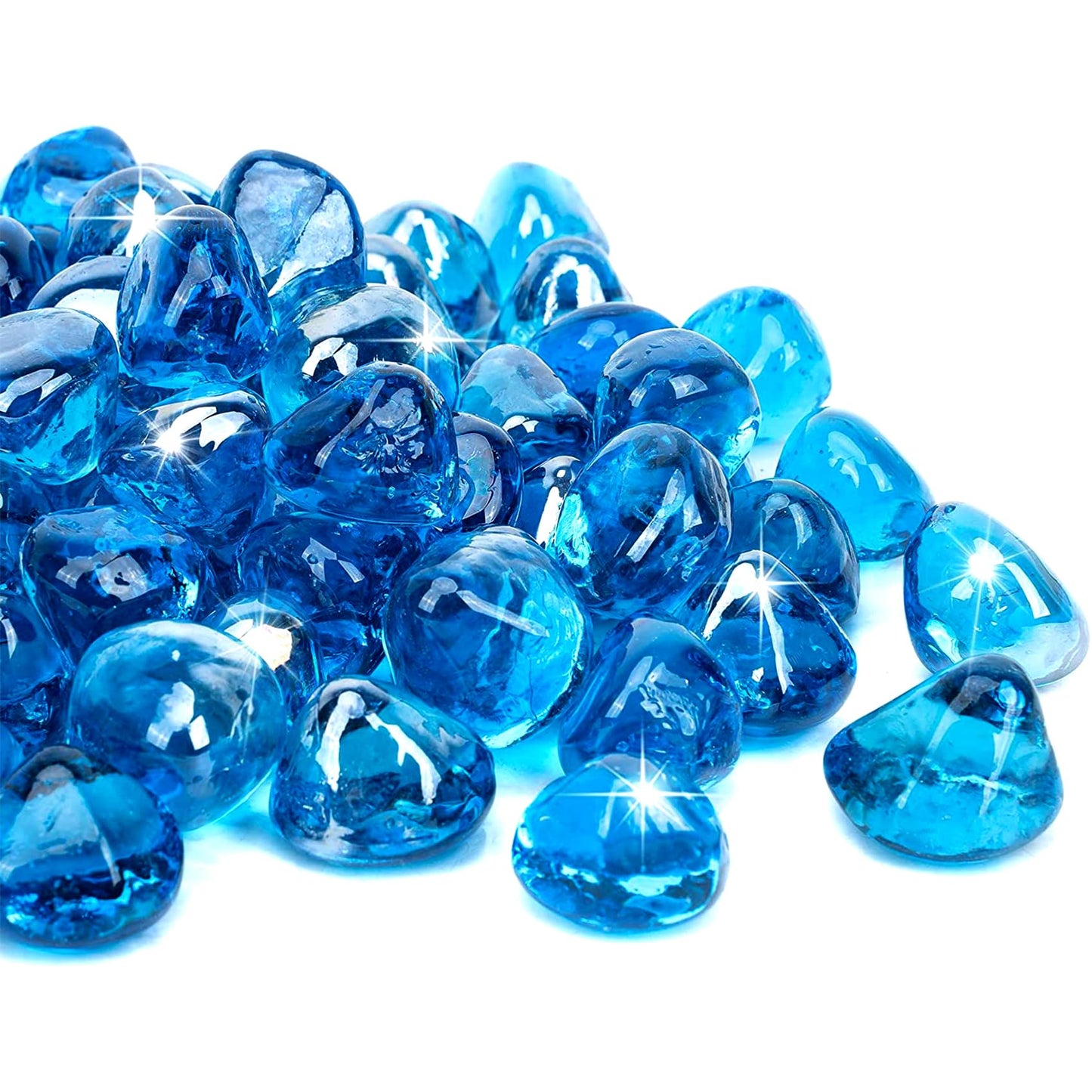 Onlyfire Reflective Fire Glass Diamonds for Natural or Propane Fire Pit, Fireplace, or Gas Log Sets, 10-Pound, 1/2-Inch, Caribbean Blue Luster