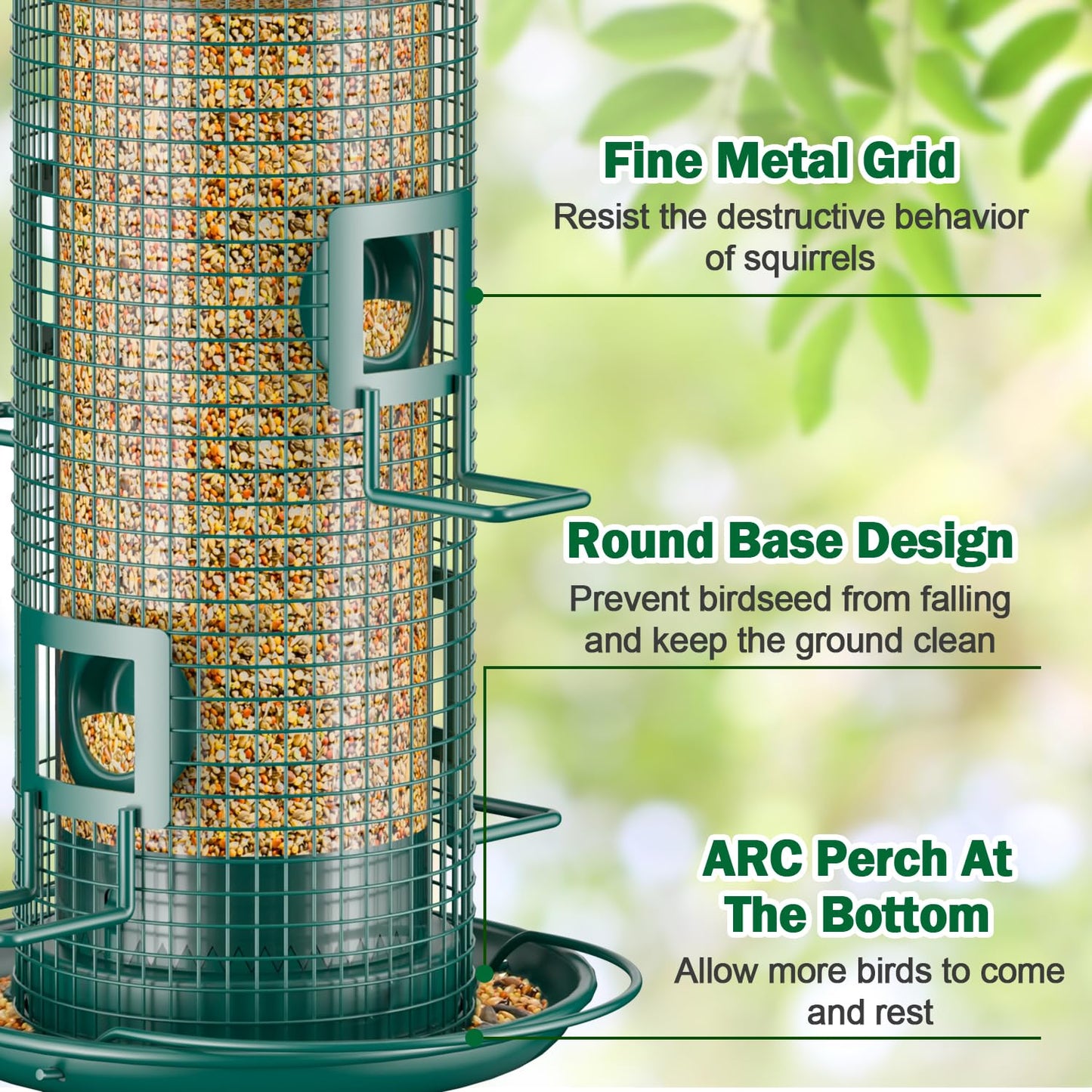 Jarkyfine Metal Mesh Tube Bird Feeder for Outdoors Hanging - Squirrel Chew Proof Bird Feeders for Outside, Rust-Proof, 4 Ports, 2LB Large Capacity, Easy to Refill, for Finch Cardinal Wild Birds