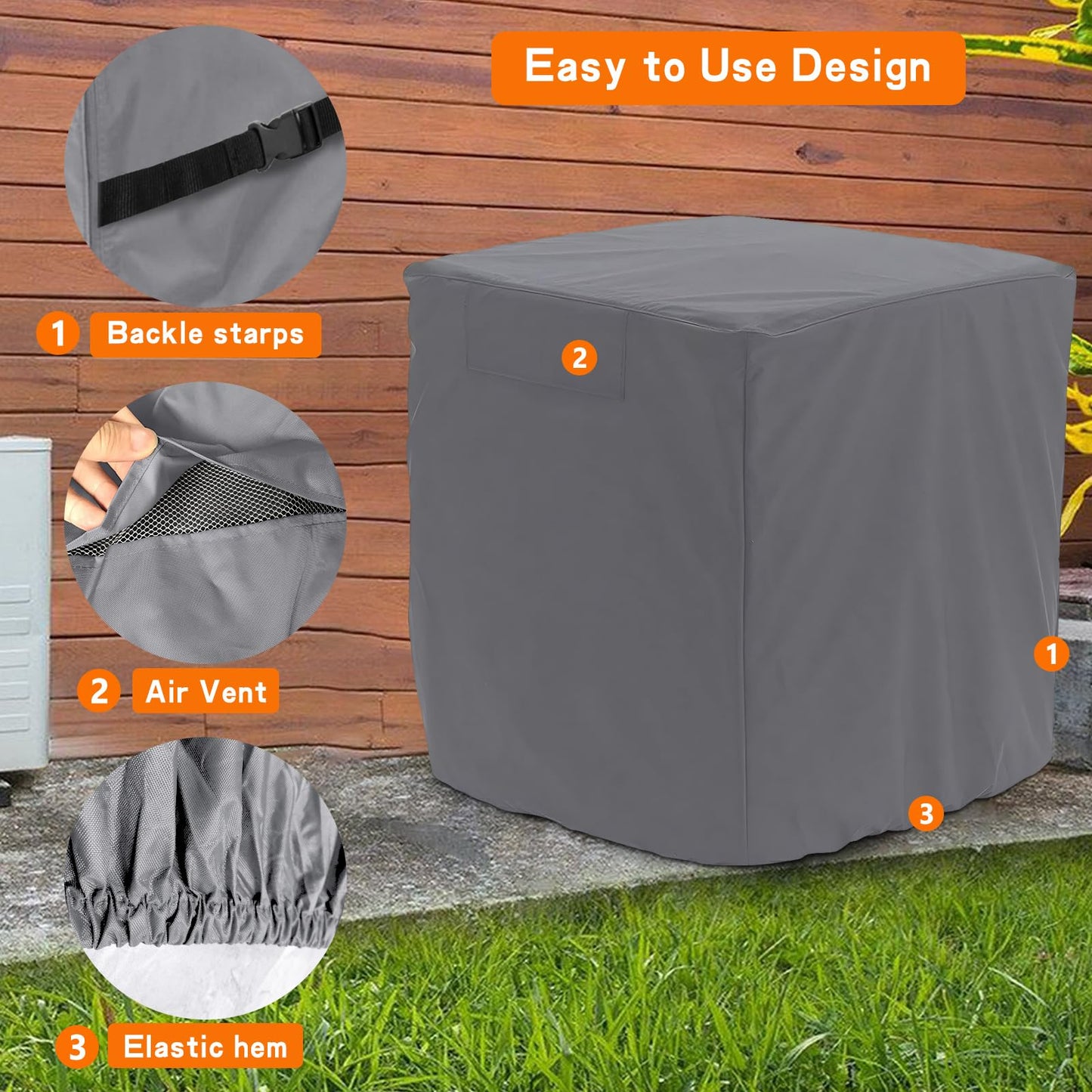 Air Conditioner Cover Heavy Duty Waterproof Durable for Outdoor Elastic Bottom for Secure Fit Year Around Protection -Gray W34xD34xH30in