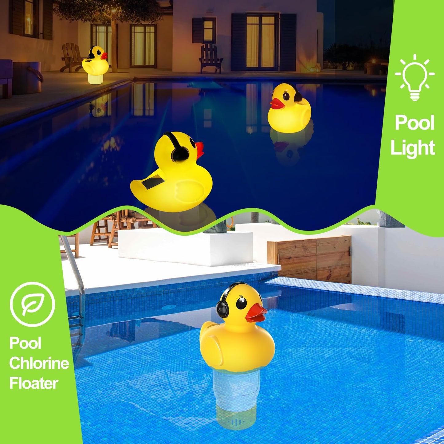 Pool Chlorine Floater with Light,Duck Chlorine Floaters with Adjustable Flow,Solar Chlorine Floater with Large Capacity,Collapsible Floating Chlorine Dispenser for Pool,Hot Tub Chlorine Floater
