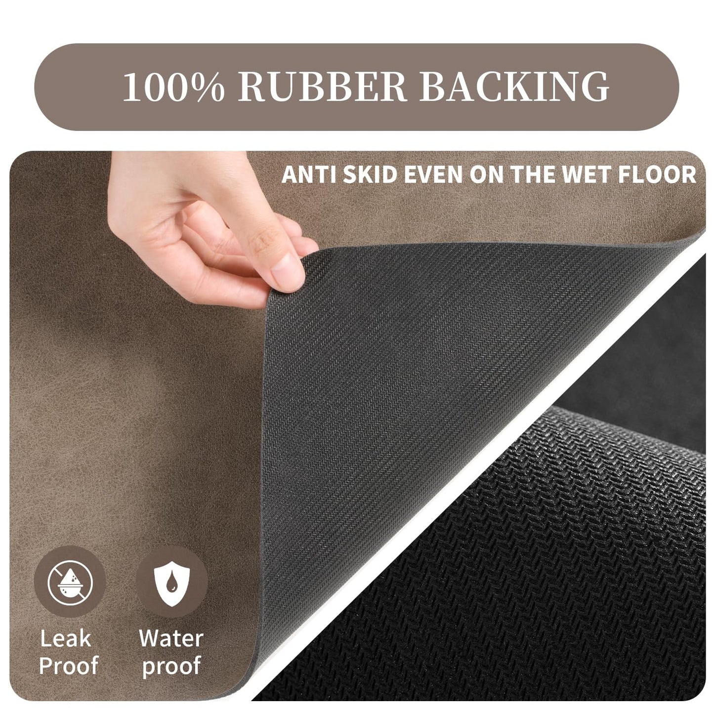 MontVoo-Absorbent Dish Drying Mat-Kitchen Counter Rubber Backed Water Absorbing Drying Mat-Hide Stain Under Dish Mat Quick Dry Coffee Mat-Brown 17''x31''