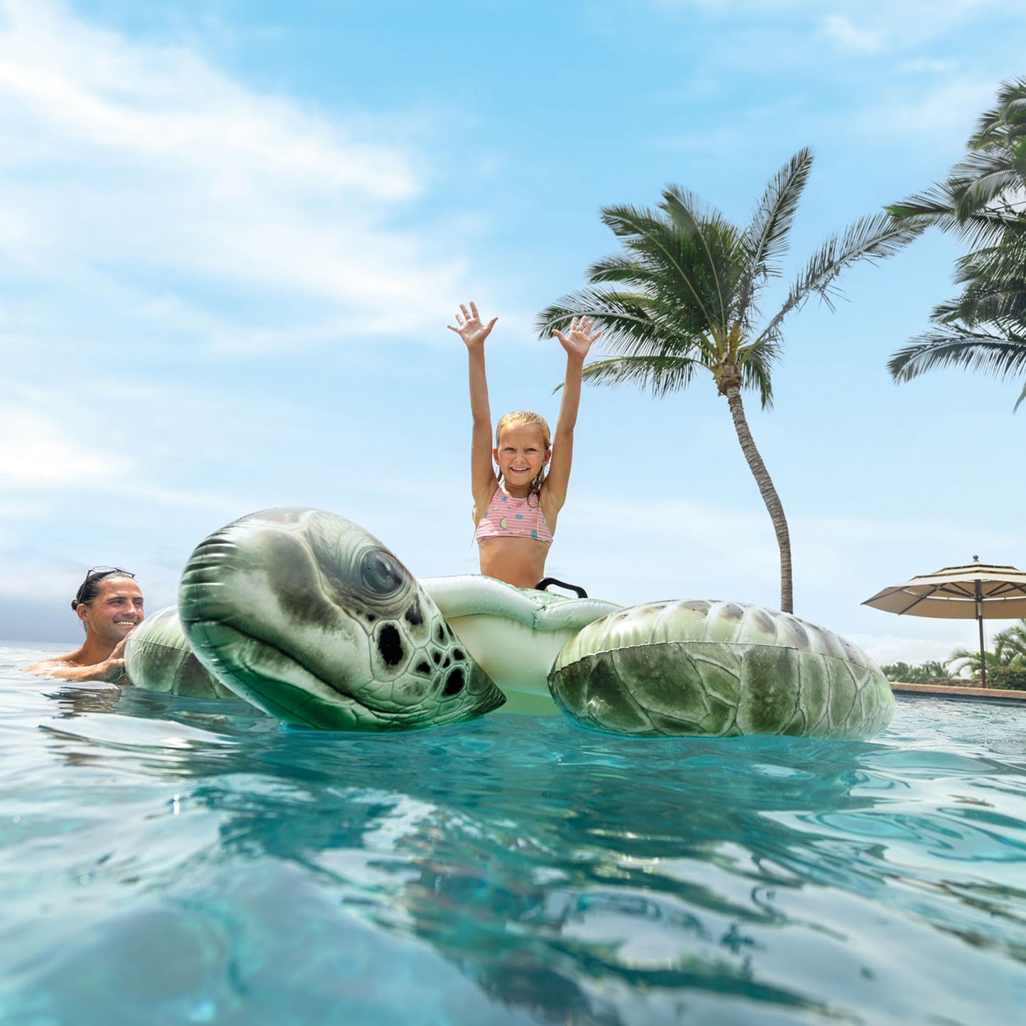 Intex 57555EP Realistic Sea Turtle Inflatable Ride-On Pool Float with Handles