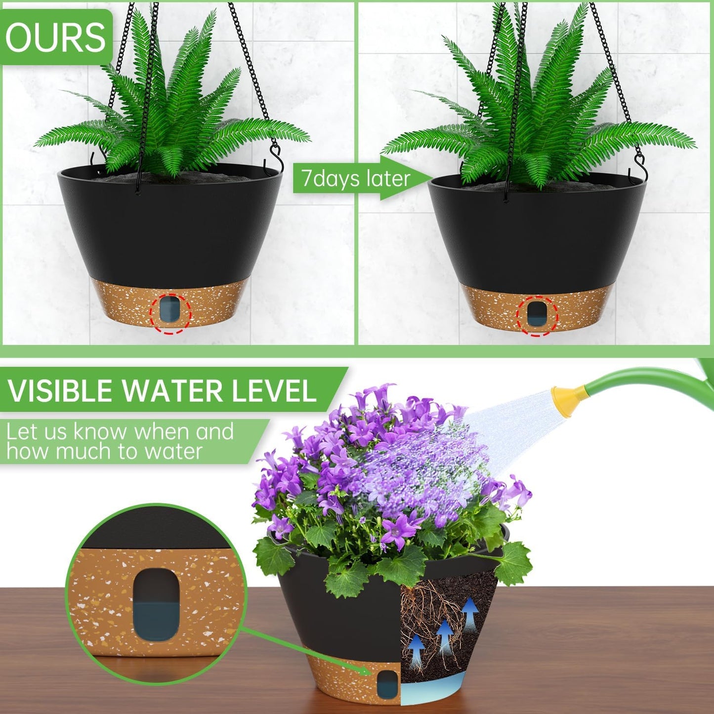 ZMTECH Hanging Planters for Indoor Plants, Hanging Baskets, Plant Hanger 2 Pack 10 Inch Gray with Iron Chain Hook, Indoor Outdoor, Living Room Bedroom Balcony Porch Patio