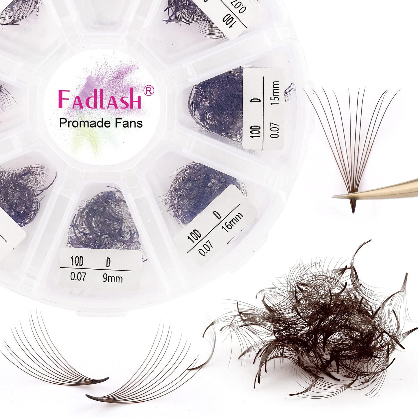 Colored 10D Premade Lash Extensions - Brown Mix (9-16mm, 0.07D) - 1000 Volume Fans for Eyelashes