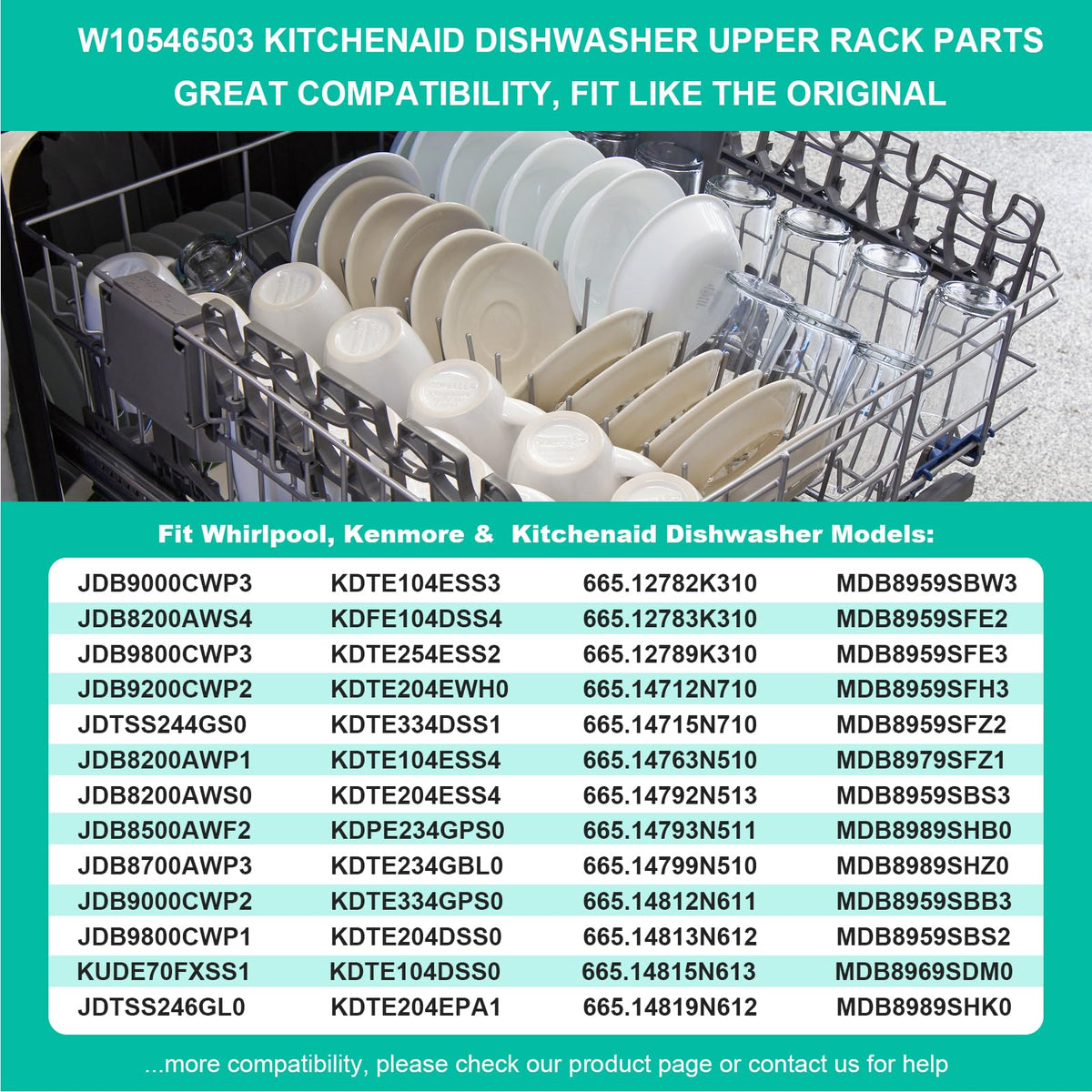 Upgraded W10546503 Dishwasher Rack Adjuster Parts & W10195372 W10195373 Dishwasher Rack Adjuster Housing for Whirlpool Dishwasher Parts WDT730PAHZ0, WDT750SAHZ0, Fit Kitchen-aid Kenmore Top Rack