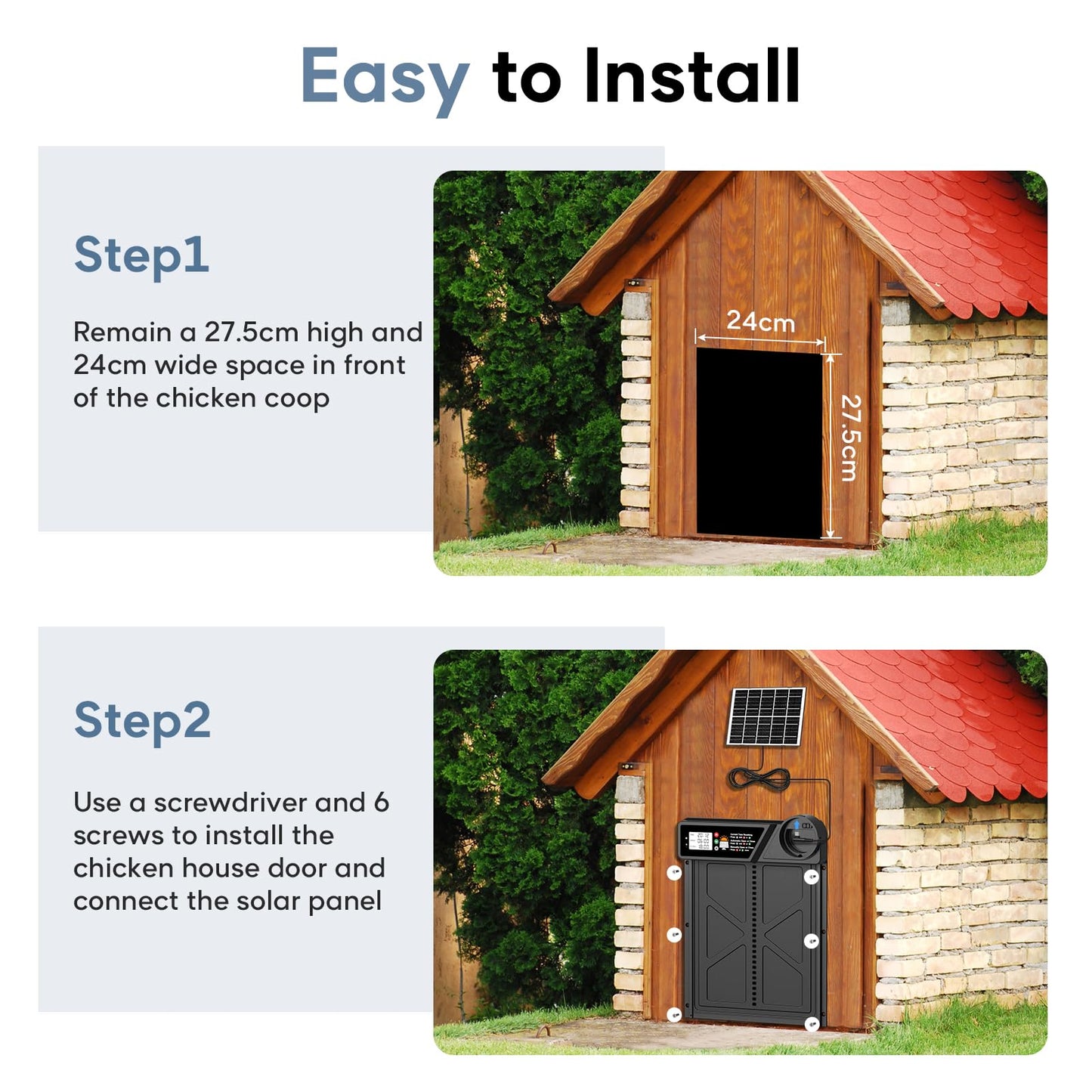 Large Automatic Chicken Coop Door Solar Powered, Aluminum Solar Chicken Coop Door with Timer Mode, Premium 7W Solar Panel & Large LCD Display, Advanced Anti-Pinch Design, Range 20M Remote Control
