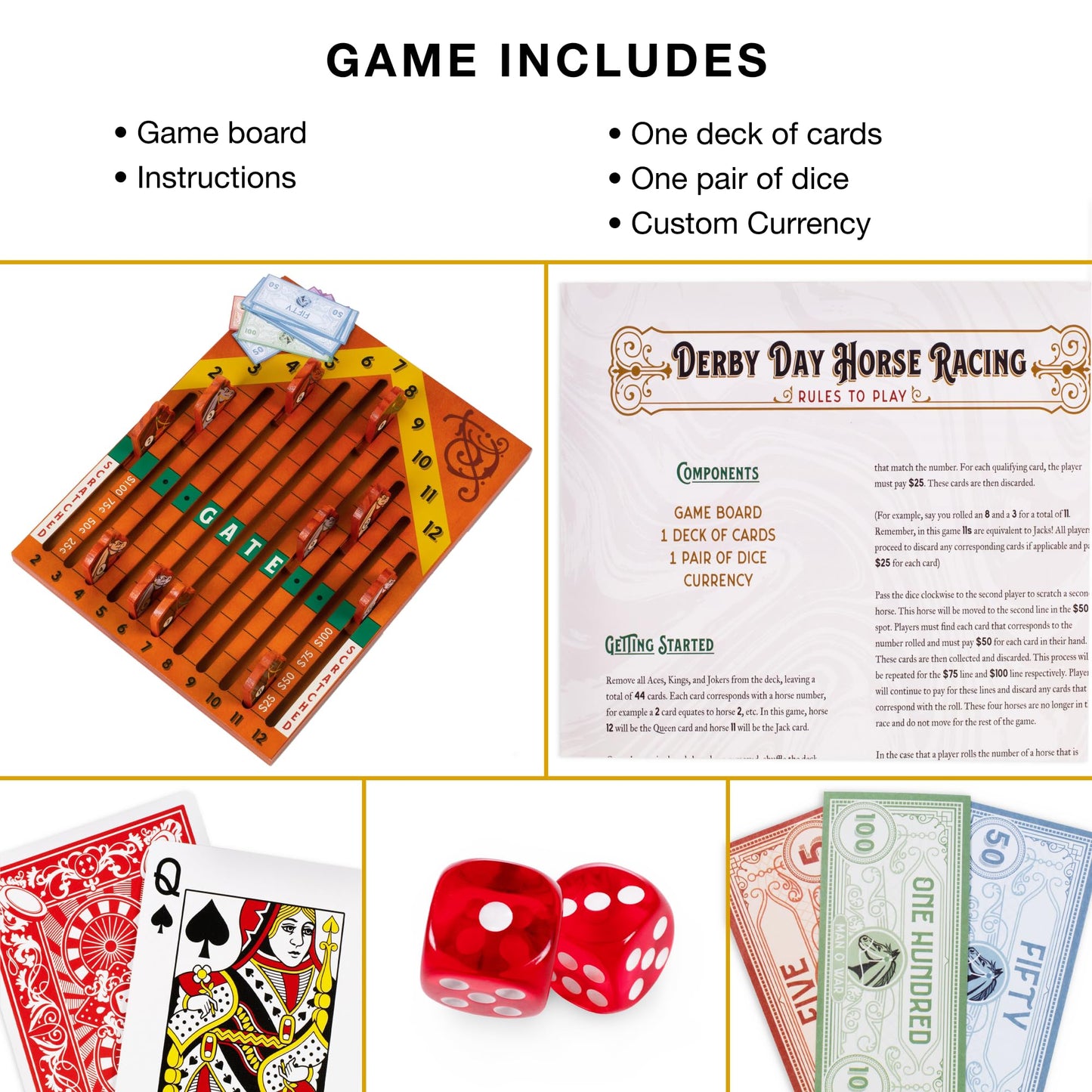 Brybelly Derby Day | Horse Racing Board Game | Family and Adult Vintage Race Game Great for Parties and Low-Stakes Gambling | Includes Game Board, Deck of Cards, Pair of Dice and Paper Currency