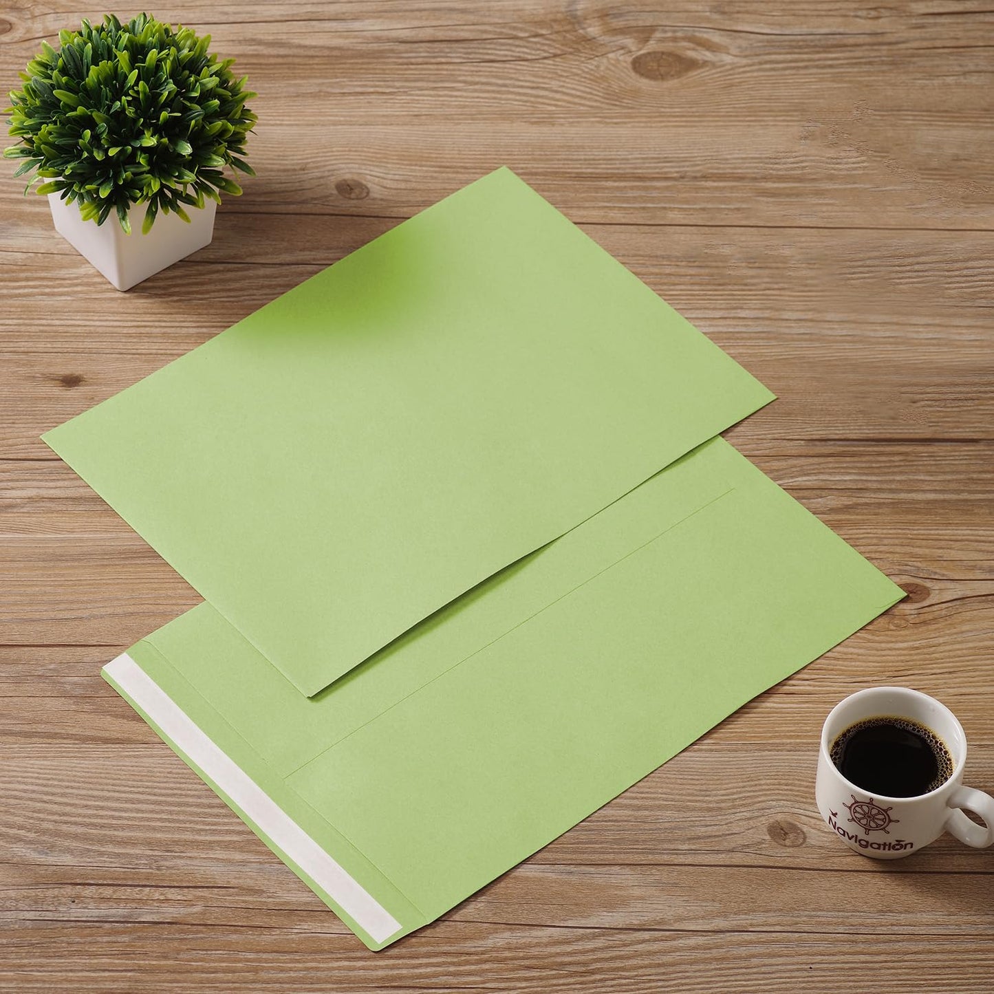 Tanshuqin 9" x 12.75" Light Green Self-Seal Catalog Envelopes Recycled Envelopes for Invitation Cards, Organizing and Storage, Pictures, Photos, Documents (100 PCS)