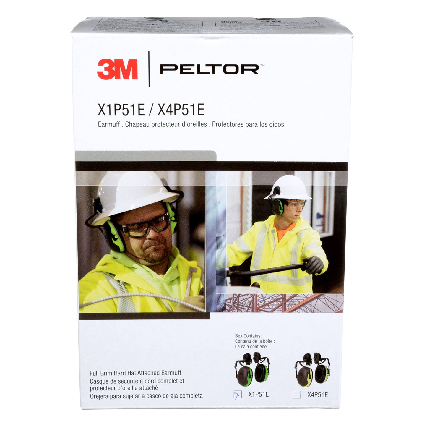 3M PELTOR X Series Earmuff, X1P51E, Full Brim Hard hat Attached electrically Insulated Green