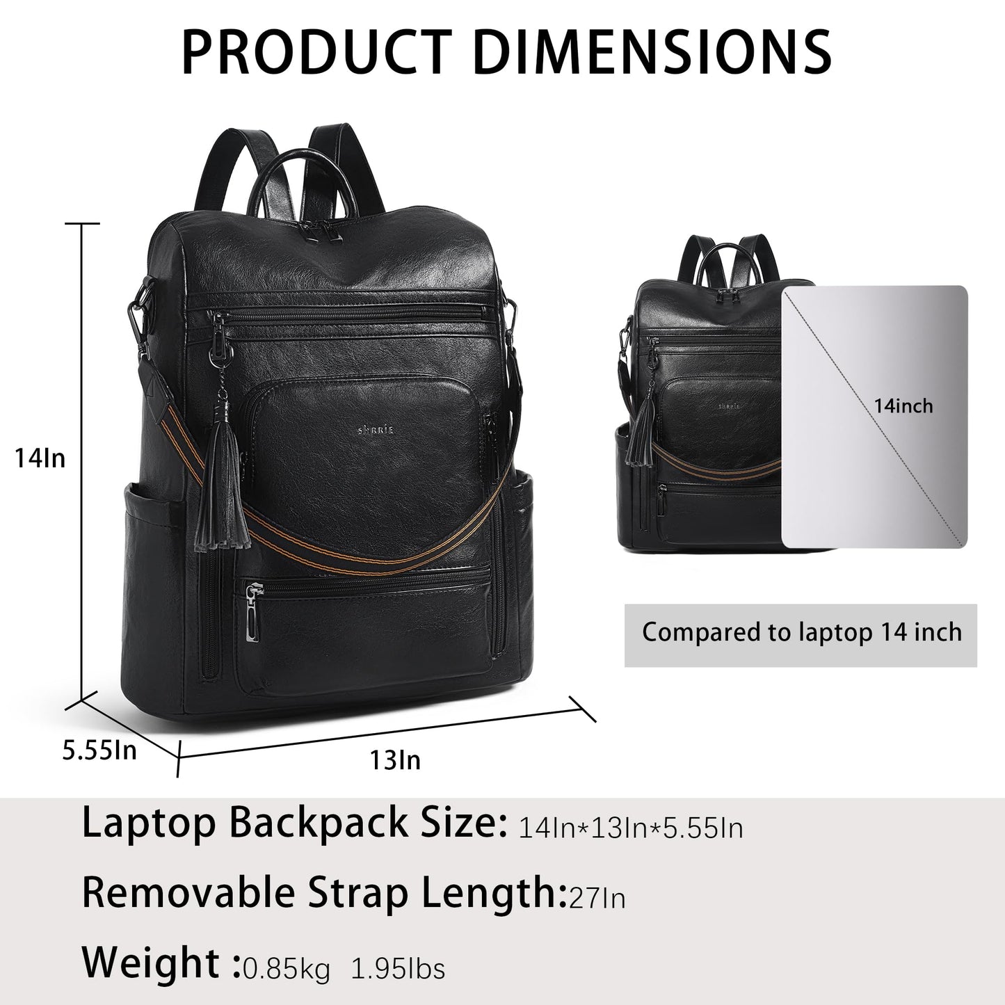 Shrrie Laptop Backpack for Women Vegan Leather 15.6 inch Laptop Bag Large Travel Backpack Purse for Business College Work Brown3