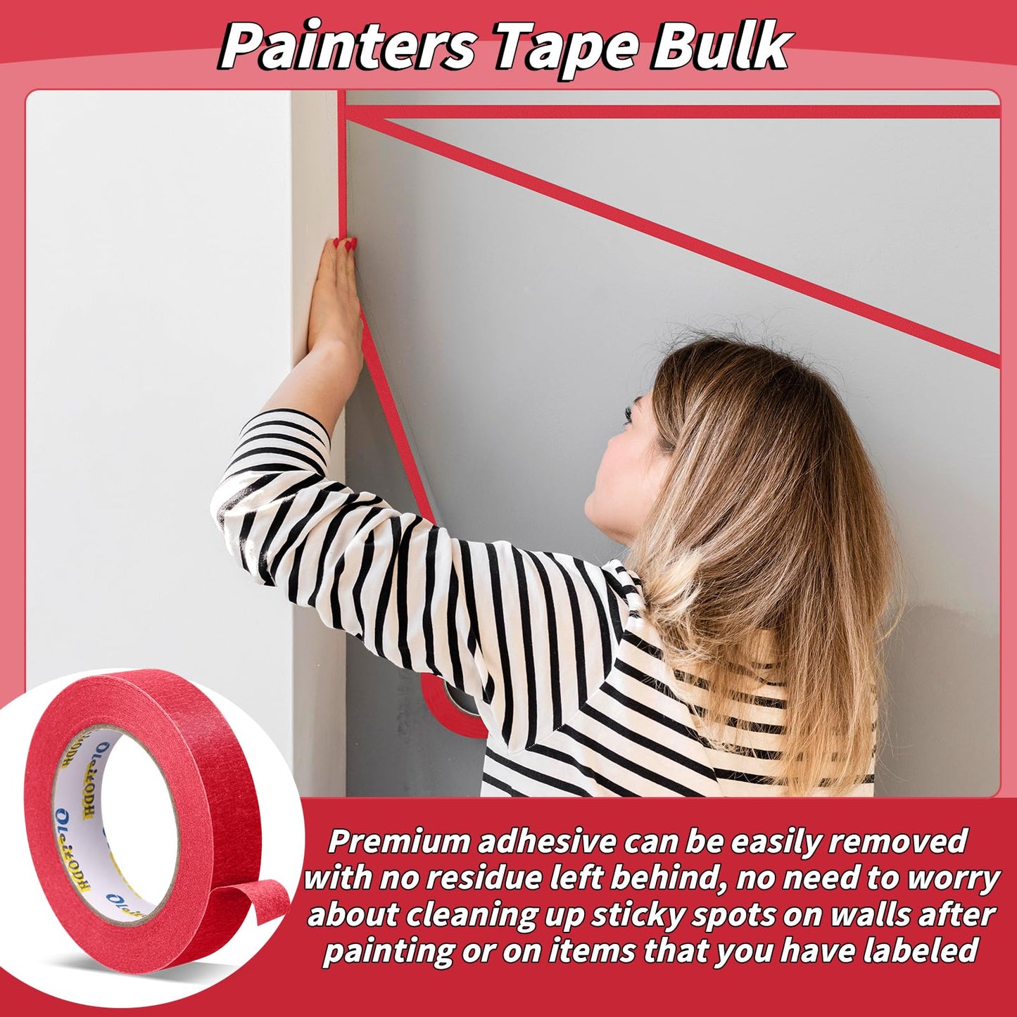 Oleitodh 15 Rolls Red Painters Tape Bulk 1 inch x 825 Yards, Painters Masking Tape No Residue Wall Painting Tape Artist Tape Trim Edge Finishing Tape for Wall Painting Decoration DIY Supplies