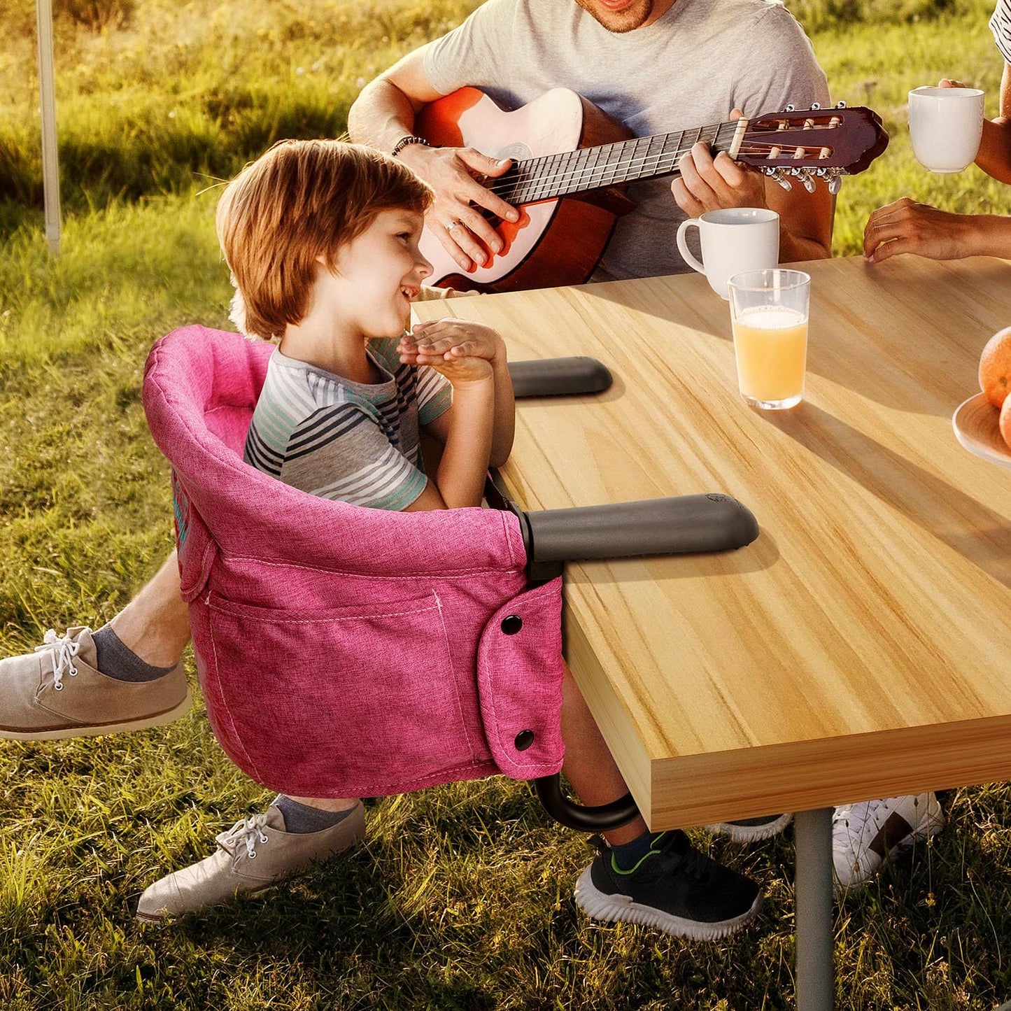 lulunemo Hook On High Chair, Portable & Foldable, Suitable for Family & Travel, Baby 6-36 Months, Rose Red