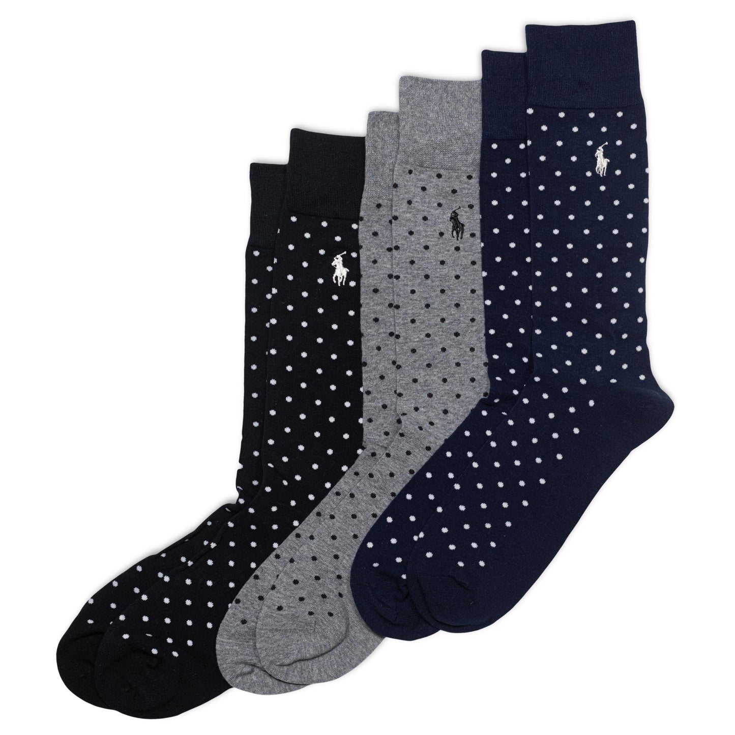 Polo Ralph Lauren Men's Argyle Pattern Dress Crew Socks - 3 Pair Pack - Soft Lightweight Cotton Comfort, Pin Dot Navy, 6-12.5