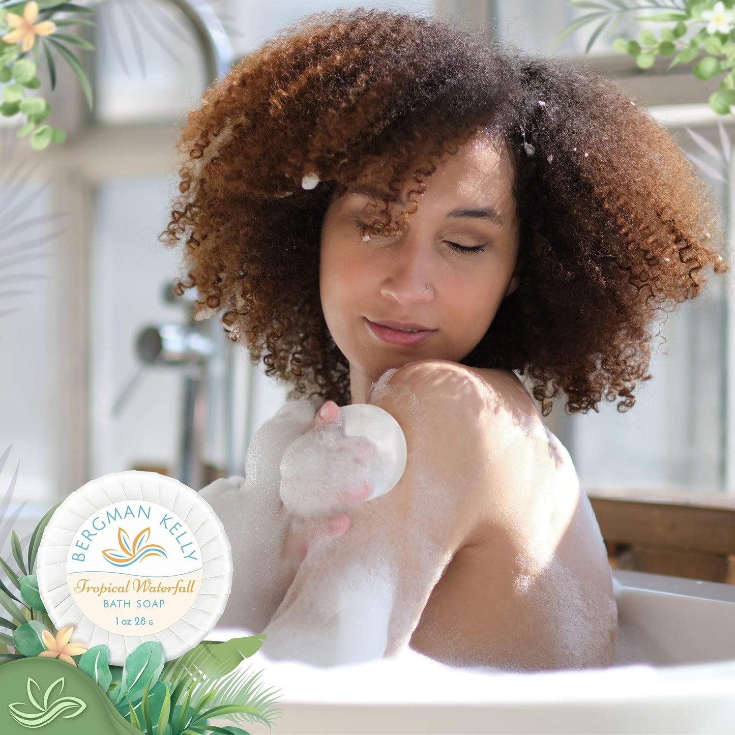 Bergman Kelly - Hotel Toiletries Bundle - Tropical Waterfall, 30 ml ea, 125 Pcs - 5-Piece Set: 25 Round Bar Soap, 25 Shampoo, 25 Conditioner, 25 Body Lotion & 25 Body Wash - Bulk Mini Guest Amenities