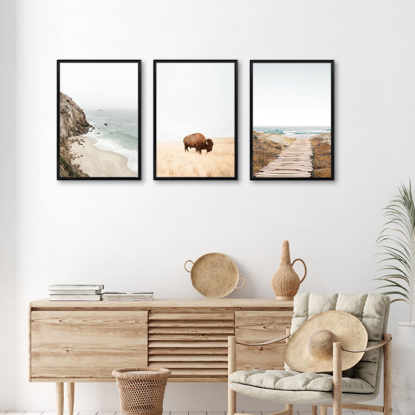 Americanflat 13x19 Picture Frame with Polished Front Cover - Set of 3 - Slide-In Photo Frame with Buildable Molding - Fusion Collection - Picture Frames for Wall Display - Black