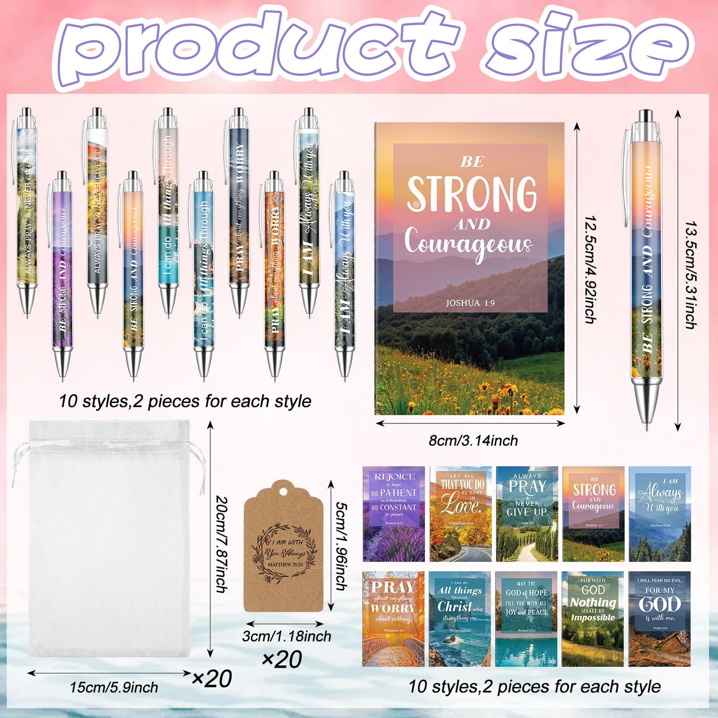 80 Pcs /20 Set Christian Gift Set Bible Verse Notebooks with Scripture Pens Religious Prayer Bookmarks Church Journals Notepads for Sunday School Chriistmas Party Favor