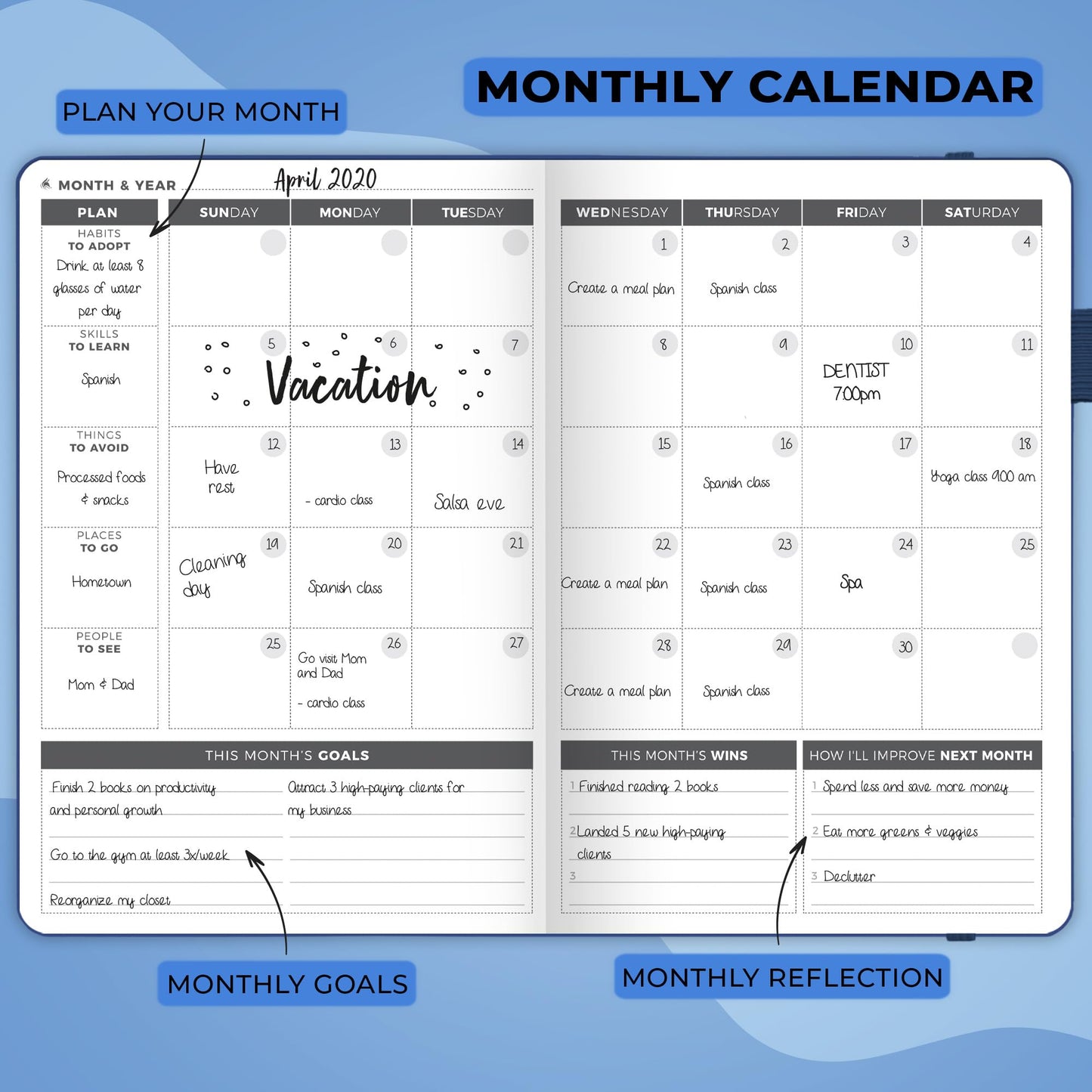 Clever Fox 2020 Mystic Blue A5 Weekly Planner - Undated, Starts Anytime, Lasts 1 Year, Goal Setting, Time Management, Gratitude Journal