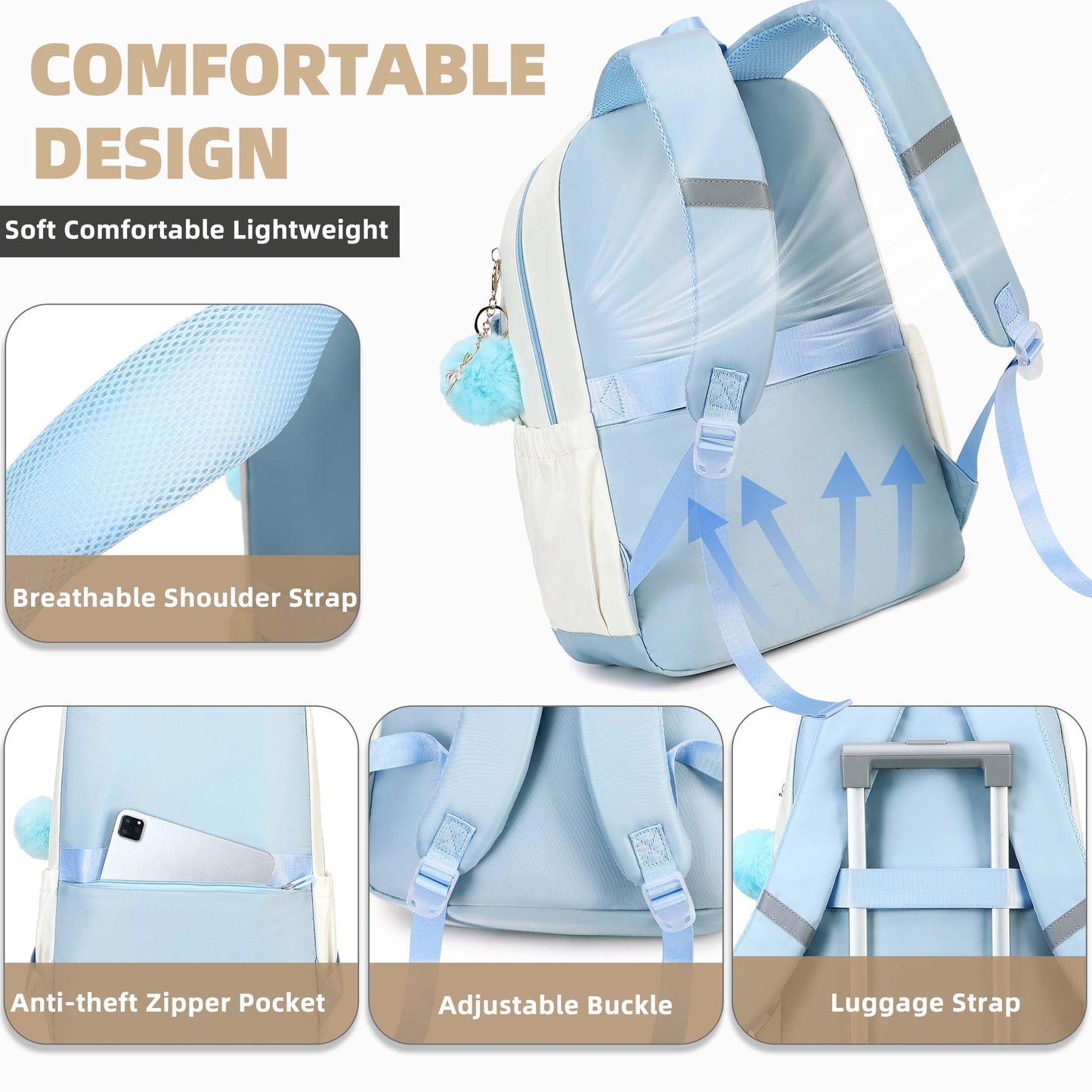 AO ALI VICTORY Laptop Backpack 16 Inch Kids Elementary Middle High School Bag College Backpacks Women Work Business Back Pack Travel Rucksack Large Bookbag for Teens Girls Womens Students,Blue Set