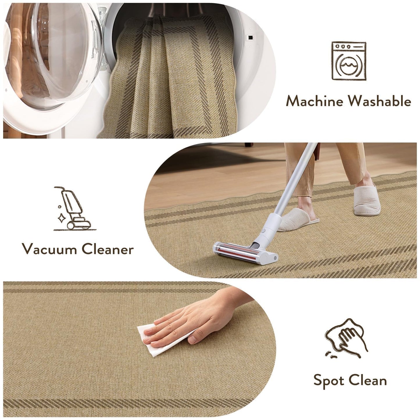 LIVEBOX Farmhouse Washable 3x5 Kitchen Rug, Easy Jute Geometri Tan Rugs for Entryway, Indoor Outdoor Scalloped Rug Boho Morden Carpet Door Mat Area Rug for Bedroom Laundry Room Hallway