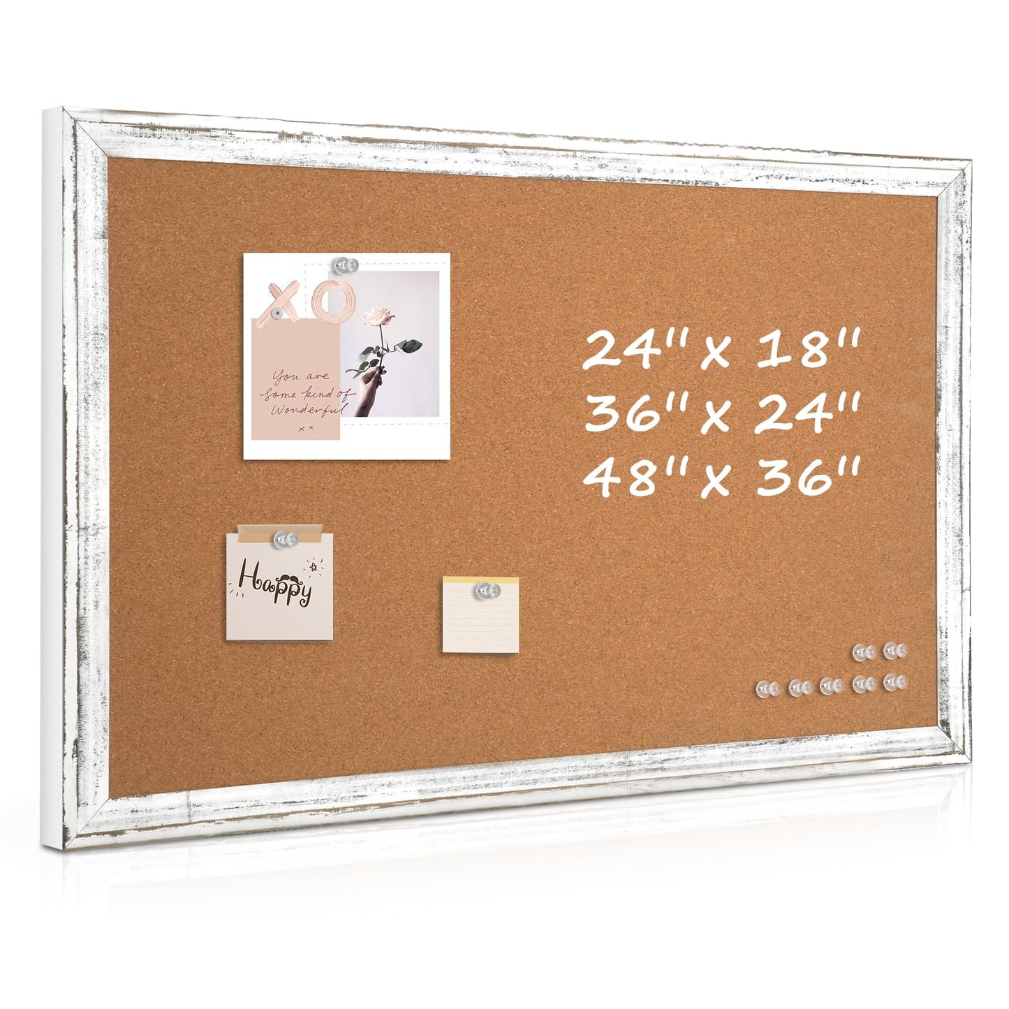 QUEENLINK Cork Bulletin Board, 36" x 24" Corkboard with Natural Wood Frame, Vision Board and Decorative Hanging Pin Board