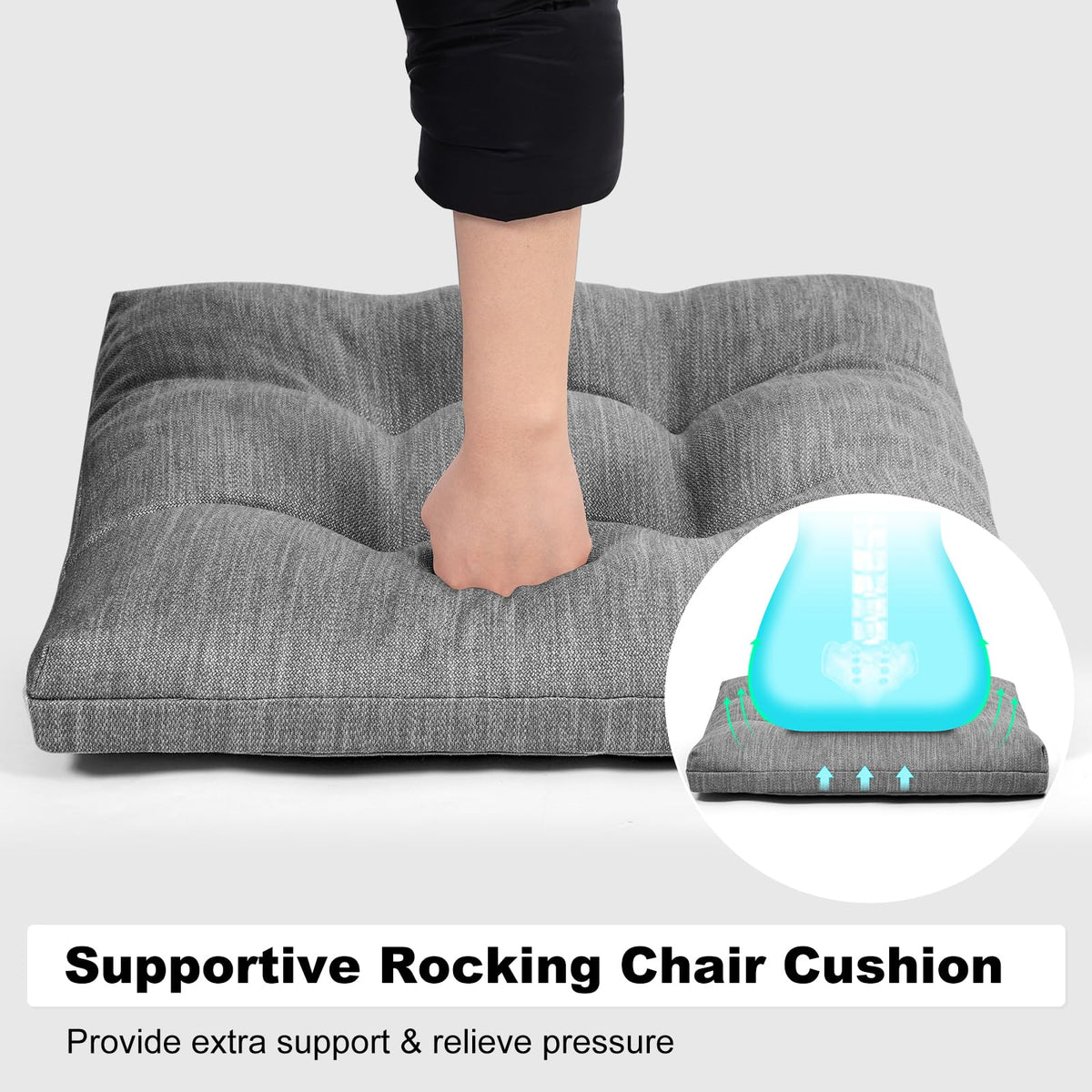 HAVARGO Large Rocking Chair Cushion Dual-Layer Memory Foam and High-Density Foam Support Tufted Non-Slip Rocking Chair Cushions for Indoor (Gray, 1 Set)