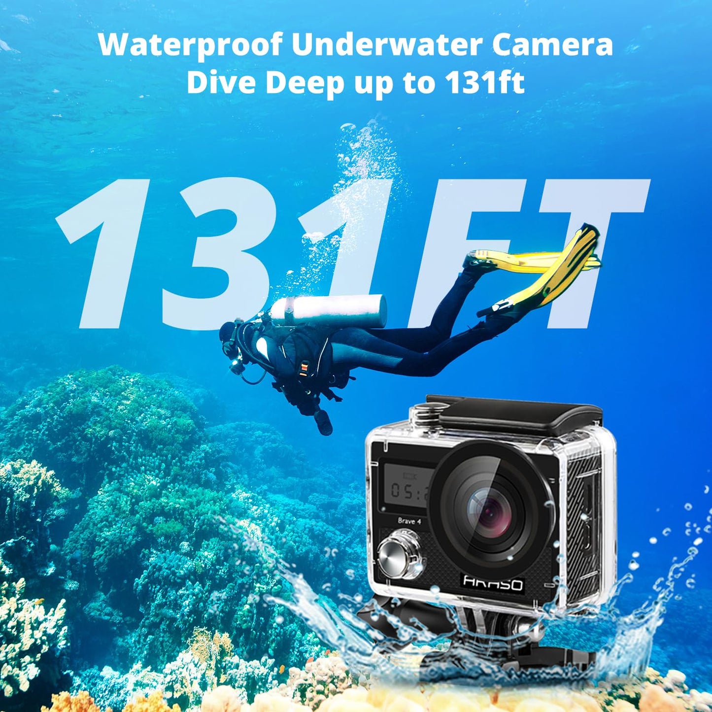 AKASO Brave 4 4K30fps Action Camera with 64GB MicroSDXC Memory Card Accessories Kit Bundle - 20MP Ultra HD Photo EIS 30m Waterproof Camera WiFi Remote Control 5X Zoom Underwater Video Cameras