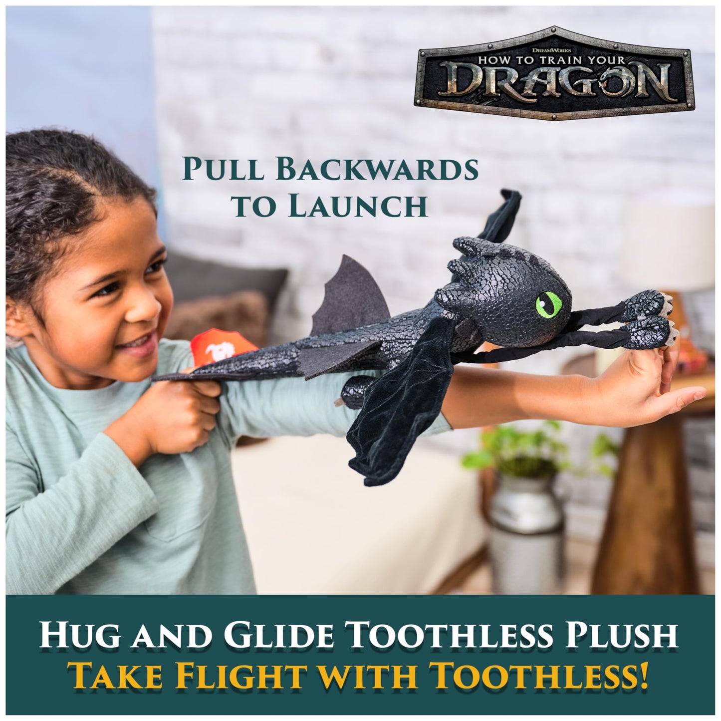 DreamWorks Dragons How to Train Your Dragon, Hug and Glide Toothless Plush Toy, 12” Dragon Stuffed Animal, Kids Toys for Boys Ages 4 and Up