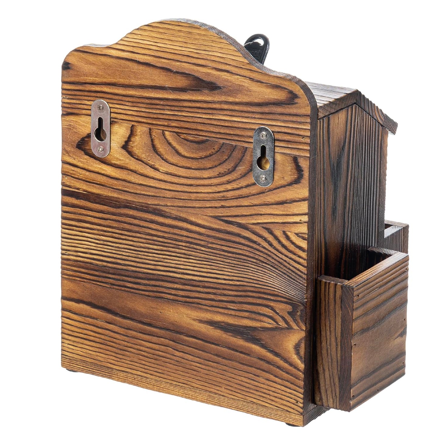 MyGift Suggestion Box with Slot and Lock, Donation Box for Fundraising, Complaint Case with Paper Sheet and Pen Holder Slots,Wall Mounted or Tabletop, Rustic Burnt Solid Wood