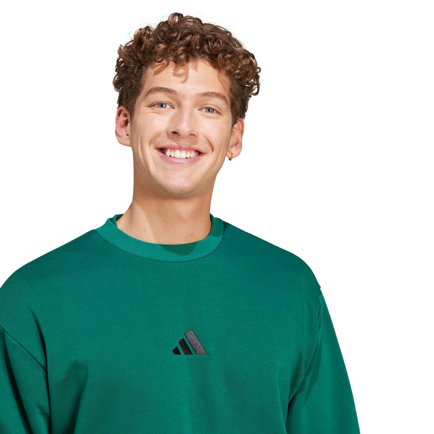 adidas Mens Essentials Feel Cozy Fleece Sportswear Sweatshirt,Collegiate Green/Black,Large