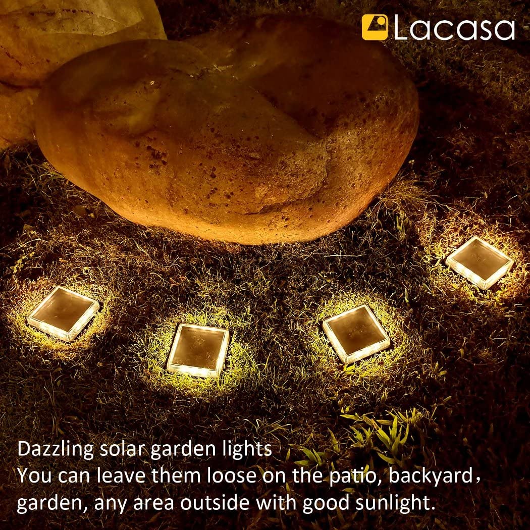 Solar Deck Lights, Outdoor Patio Garden Ground Pathway Driveway Walkway Lighting, Solar Powered Outside Stairs Step Lights Waterproof, auto On/Off Warm White - Square - 4 Pack