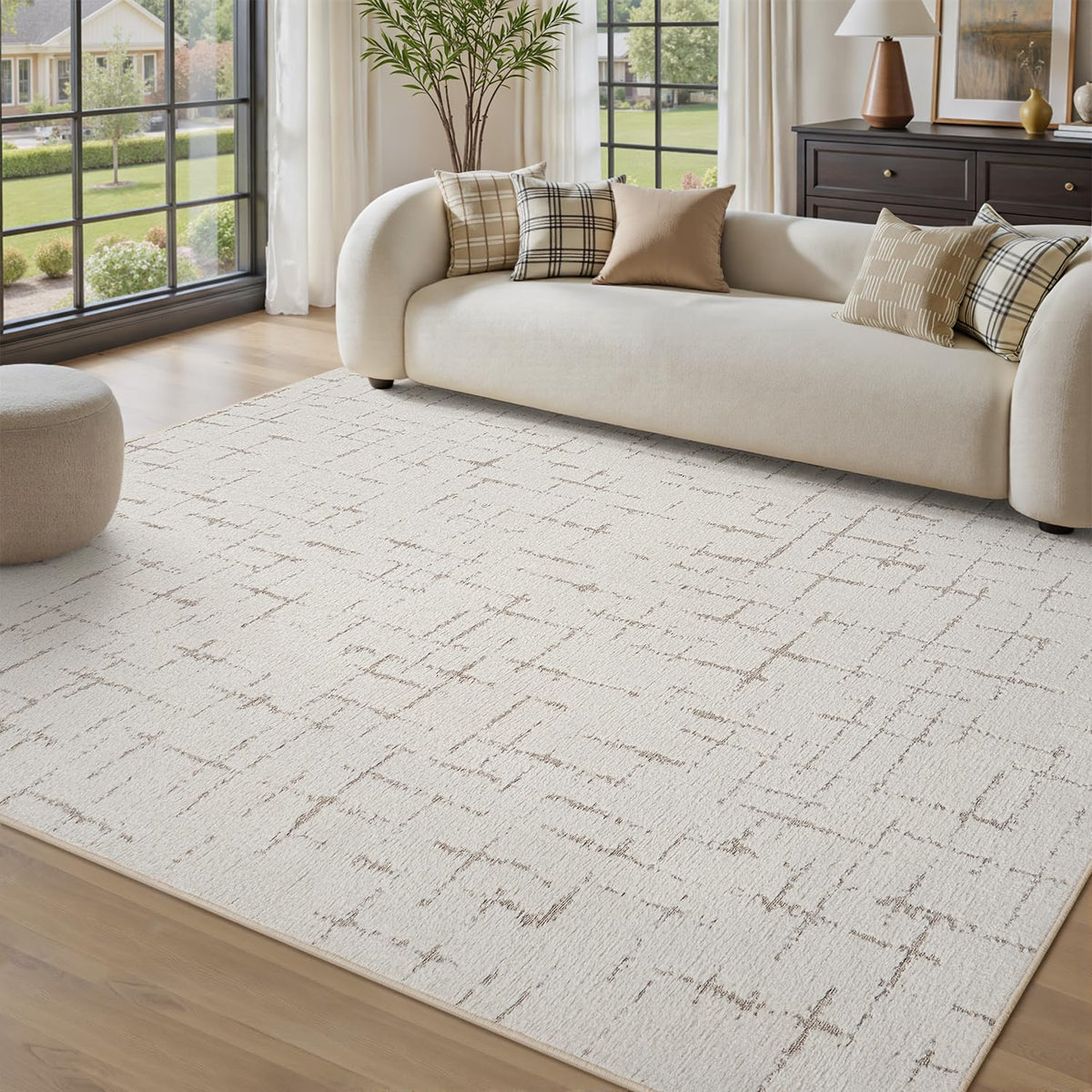 Area Rug for Living Room Rug-Carpet 5x7 Bedroom Rugs Textured Tufted Jacquard Modern Neutral Soft Washable Luxury Rug for Dining Room Nursery Non Slip Beige