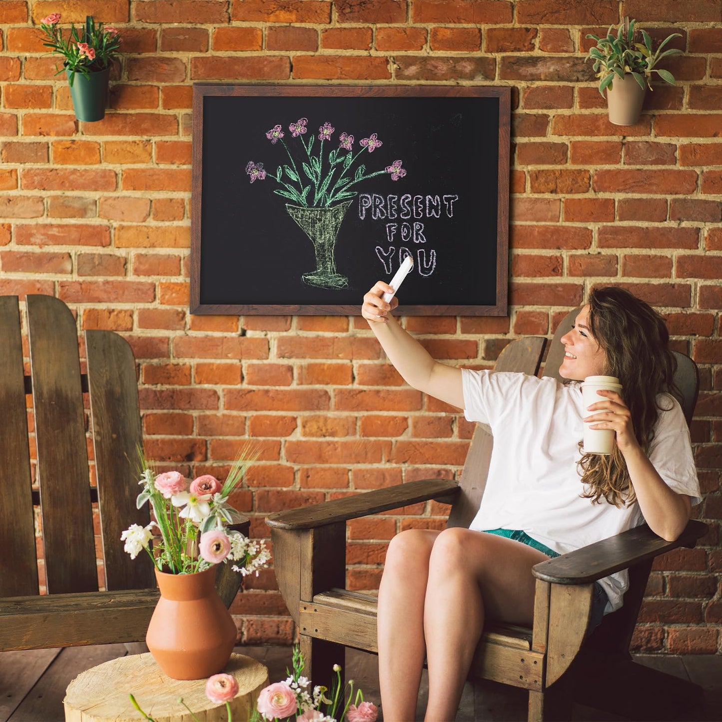AMUSIGHT Chalk Board 36" x 24" Magnetic Chalkboard for Wall, Rustic Brown Framed Blackboard, Hanging Black Chalkboards for Home Décor, Restaurant & Café Menus, 4 Markers 8 Magnets