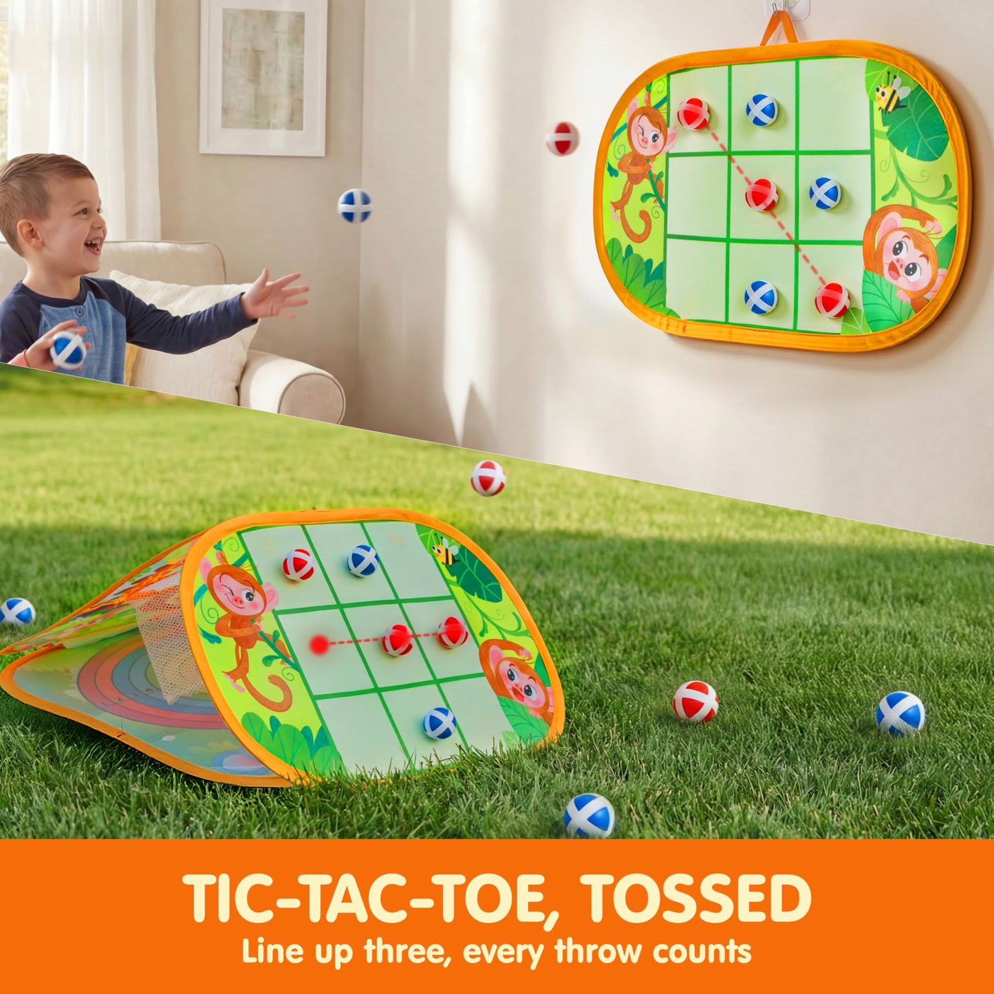 JOYIN 3-in-1 Animal Bean Bag Toss Game for Kids, Portable Corn Hole Games with Tic Tac Toe & Dartboard, Outdoor Toys for Party Yard Beach Lawn, Birthday Gift for Boys Girls Toddlers