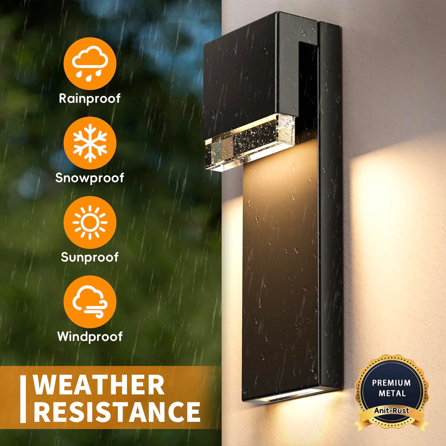 YSN Modern LED Outdoor Wall Lights, Black Outdoor Light Fixture Wall Mount, Anti Rust Exterior Sconce Light with Crystal Bubble Glass, Waterproof Outside Lights for House, Porch, Garage, Yard, 1Pack
