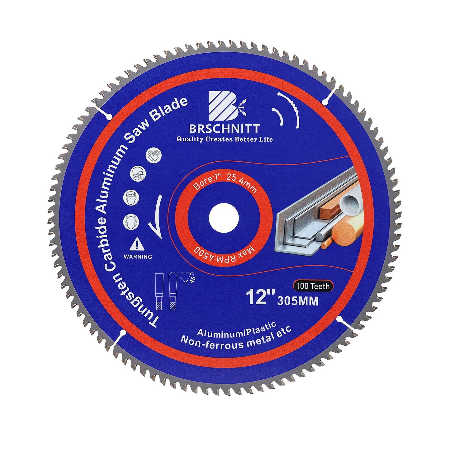 BRSCHNITT 12Inch 100Tooth TCG Metal Saw Blade - for Aluminum Plastics and Non Ferrous 1" Arbor