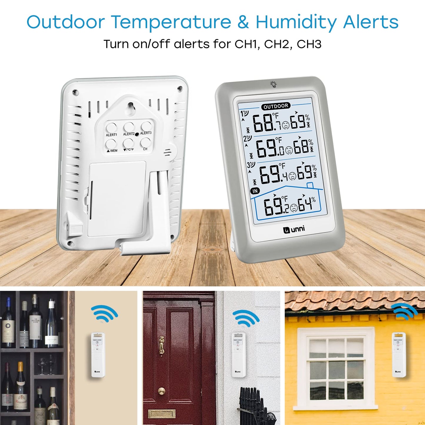 Weather Stations Indoor Outdoor Thermometer Wireless, 4.5 Inch Display Digital Hygrometer Thermometer Temperature Humidity Monitor with 330ft Range Sensor and Adjustable Backlight (White)