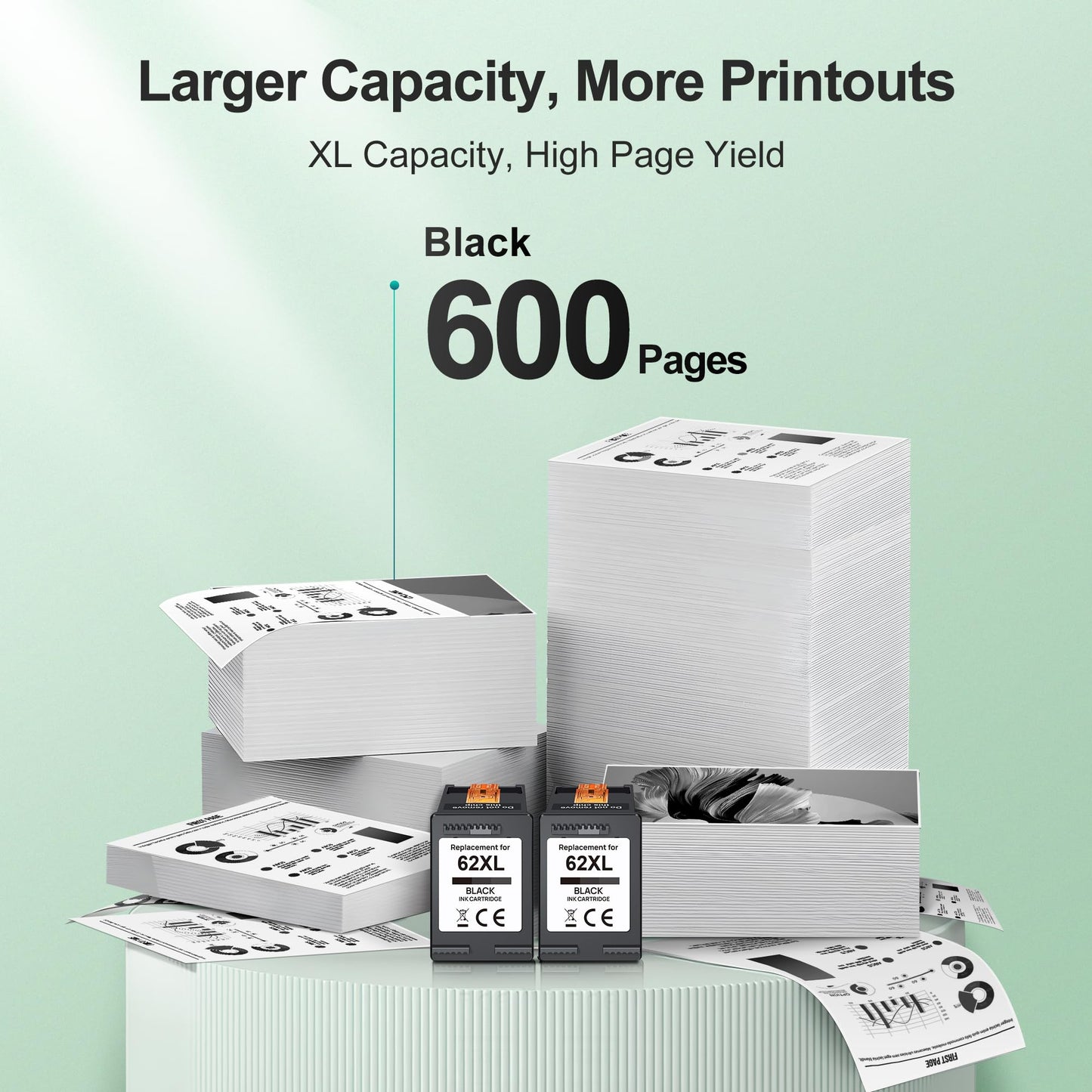 62XL Ink Cartridge Black Compatible Replacement for HP Ink 62 XL Black Ink Cartridges for HP 62XL Cartouche Encre Noir for HP Envy 7640 5660 5640 5540 6255 6200 7650 Deskjet 200 250 258