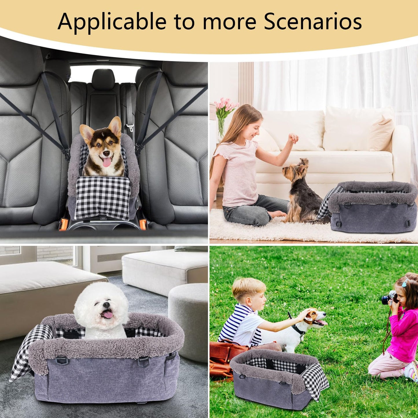 Console Small Dog Car Seat, Metal Frame Support Pet Car Seat, Soft Padded Upgraded Pet Portable Safety Booster Seat with Removable Headrest, Small Dog Car Console Safety Seat (Dark Gray)