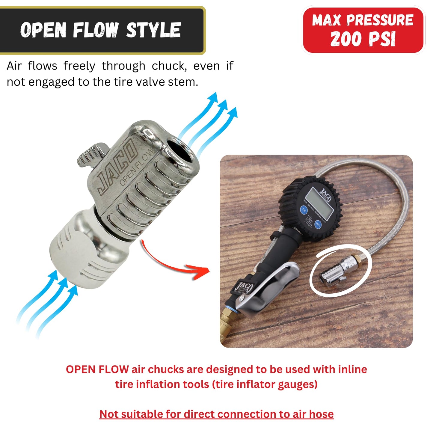 JACO Lightning S2 Quick-Connect Tire Air Chuck - 1/4" F-NPT (Open Flow) (2-Pack)