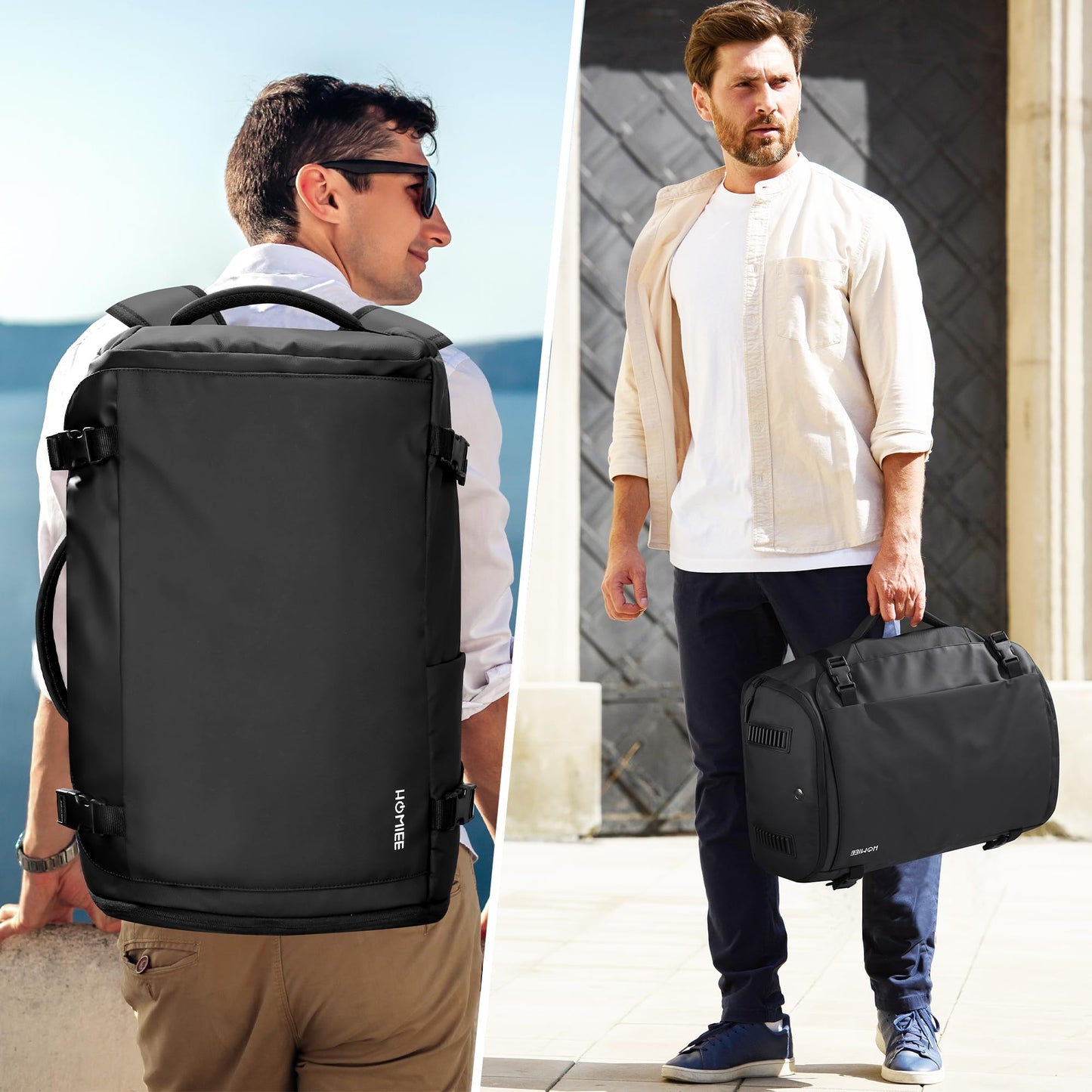 HOMIEE Travel Backpack 40L Business Backpack, Water-Resistant Cabin Bag TSA Friendly Flight Approved Carry-on 17.3 Inch Laptop Backpack with Shoe Compartment for Travel Weekender Trip Hiking, Black