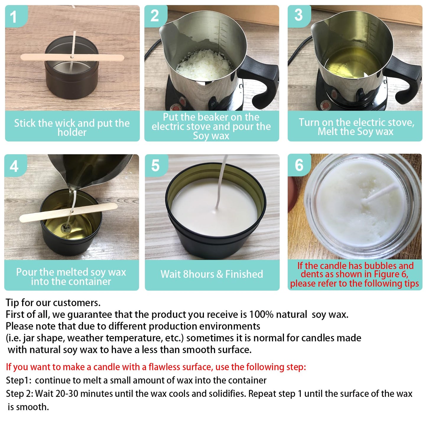Soy Wax Candle Making Kit Supplies, DIY Art&Crafts Kit for Adults,Beginner, Including 5lbs Soy Wax Flakes, 100 Candle Wick, 10 Centering Devices, Melting Pot (with Hot Plate)