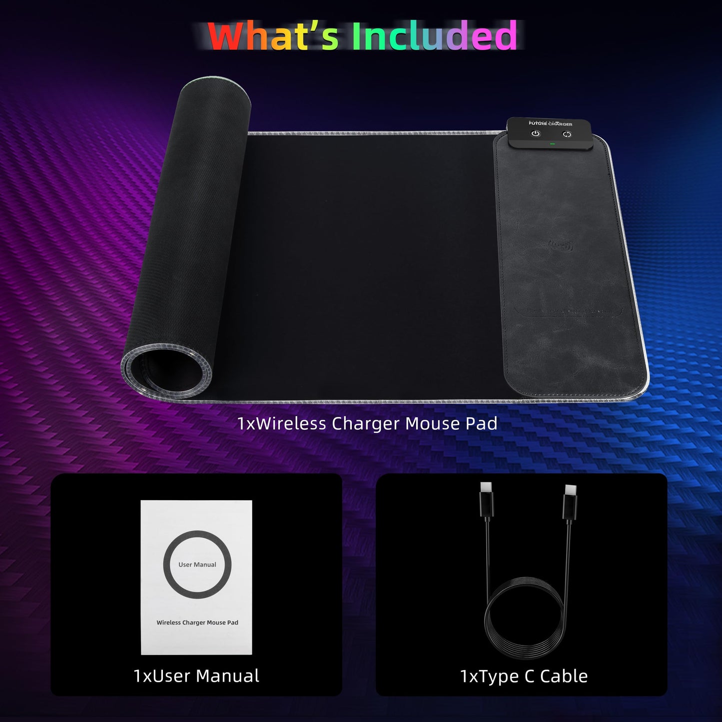 Wireless Future Charger Gaming Mouse Pad, 10W Wireless Charging, RGB with 9 LED Light Modes, 31.5"x11.8" Large Desk Mat, Non-Slip Rubber Base, Waterproof, Black