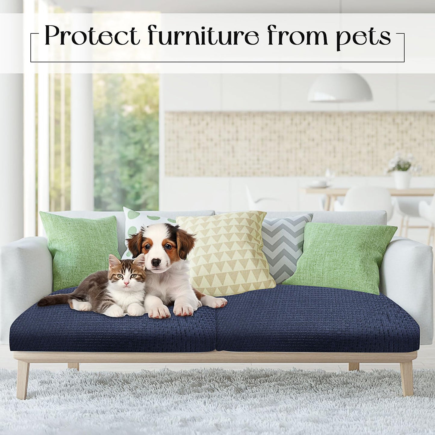 8 Pcs Stretch Patio Cushion Covers Waterproof Outdoor Cushion Covers Replacement,Outdoor Sofa Cover Patio Slipcovers,Indoor Washable Furniture Protector(Navy,Cover Only)