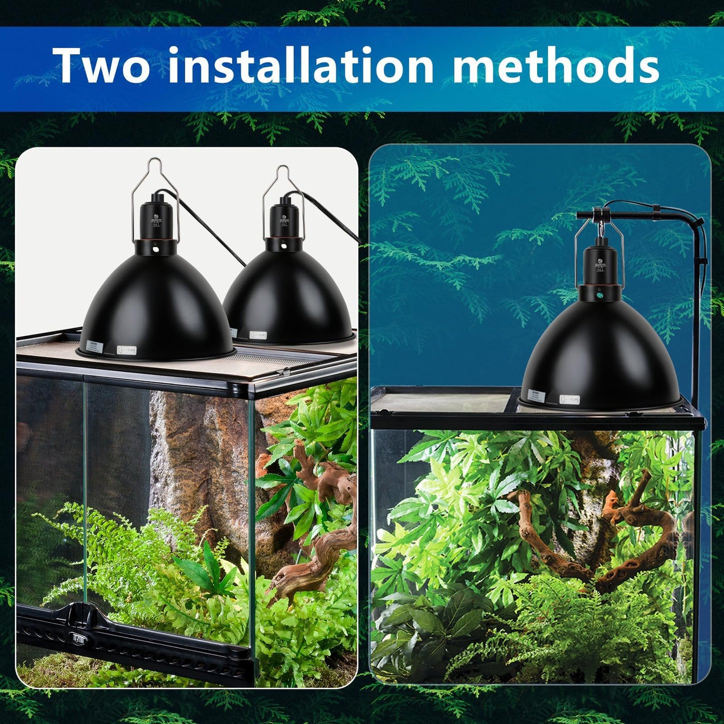 REPTI HOME Reptile Light Fixture - 8.5inch Dome Heat Lamp Fixture, UVB Heat Basking Lamp Fixture for Amphibian Reptile Terrariums