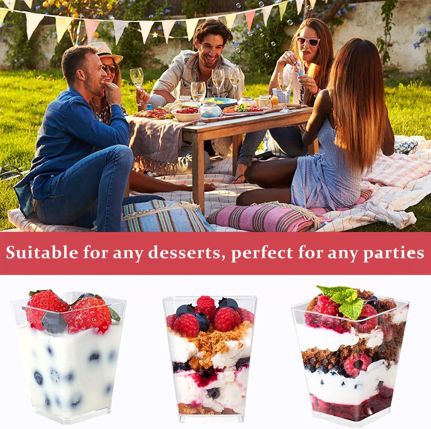 Dessert Cups, 100 Pack 5 oz Plastic Appetizer Cups for Party, Parfait Cups Mini Dessert Cups with Spoons Yogurt Parfait Containers, Shooter Cups for Pudding Fruit and Ice Cream